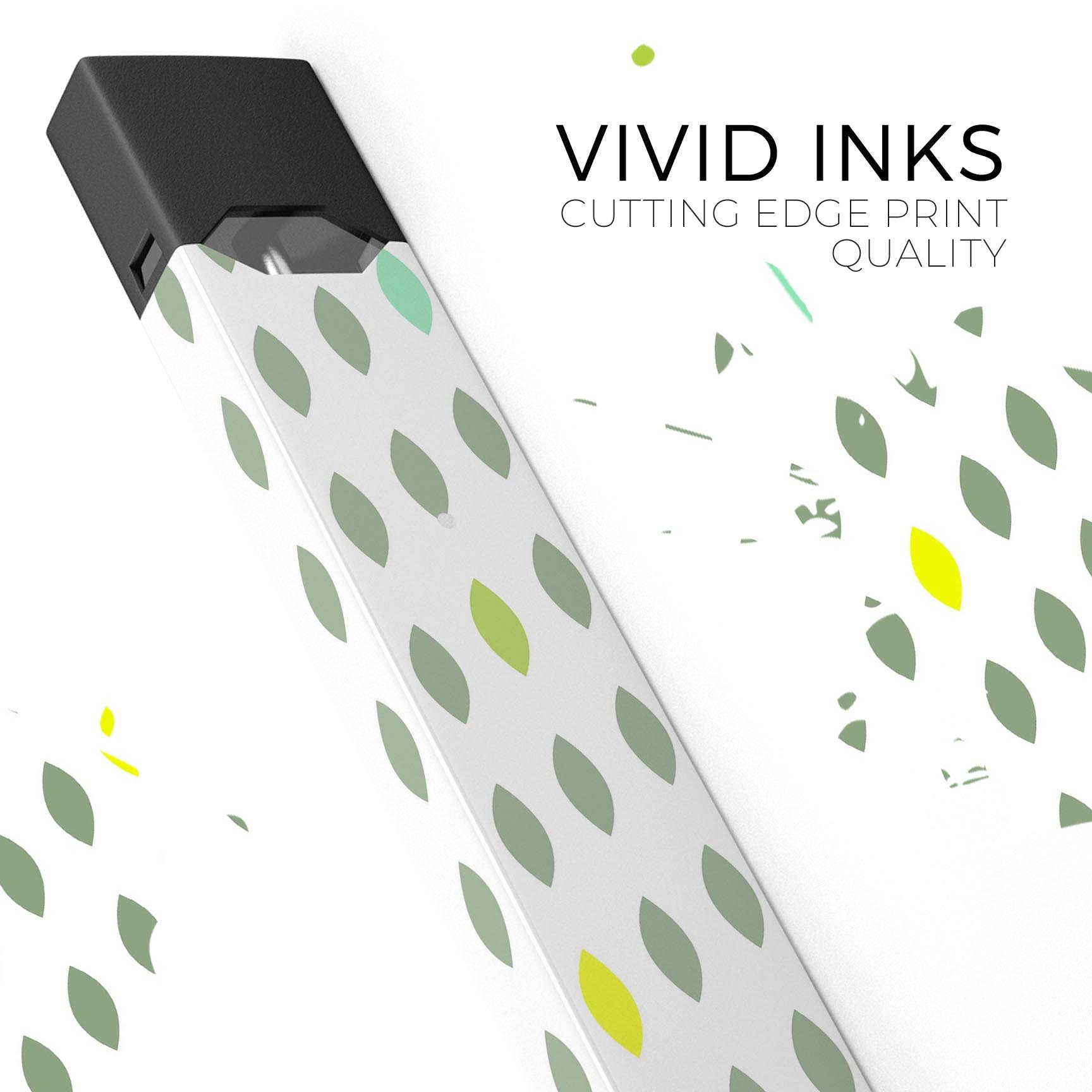 Descending Shades of Green Petals skin-wrap for JUUL device, showcasing vibrant green design and protective features.