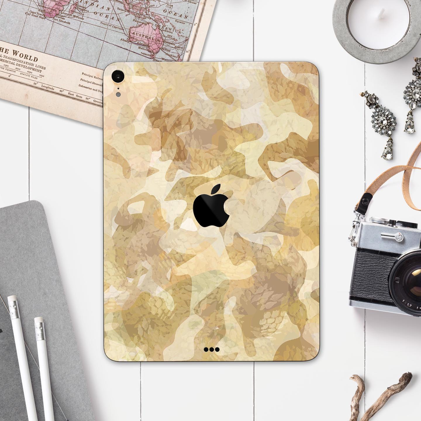 Desert Camouflage V1 skin decal for Apple iPad Pro, showcasing a stylish camouflage design with a smooth finish.