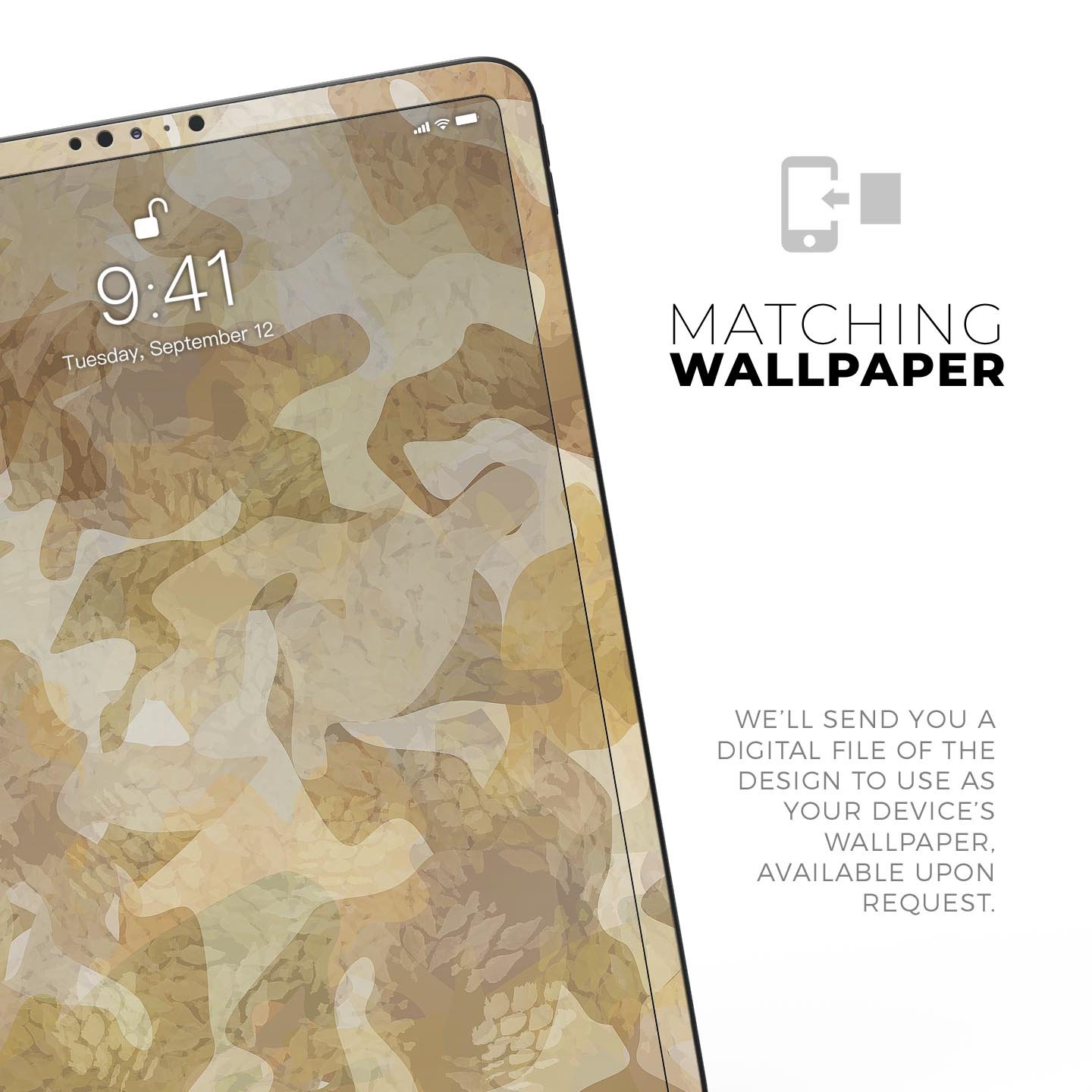 Desert Camouflage V1 skin decal for Apple iPad Pro, showcasing a stylish camouflage design with a smooth finish.