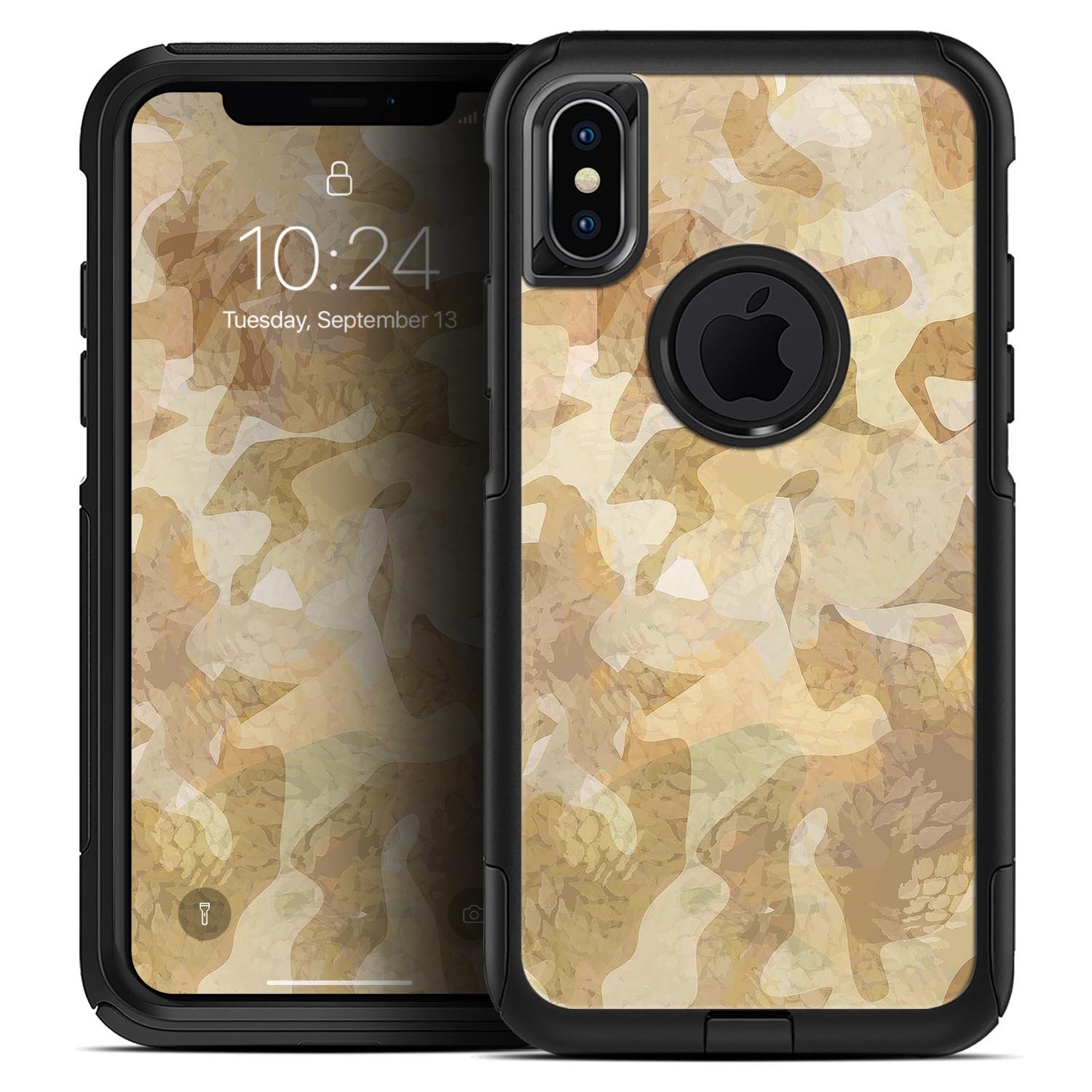 Desert Camouflage V1 Skin Kit for iPhone OtterBox Cases, showcasing a stylish camouflage design on a sleek surface.