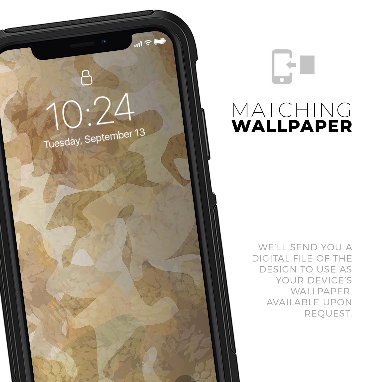 Desert Camouflage V1 Skin Kit for iPhone OtterBox Cases, showcasing a stylish camouflage design on a sleek surface.