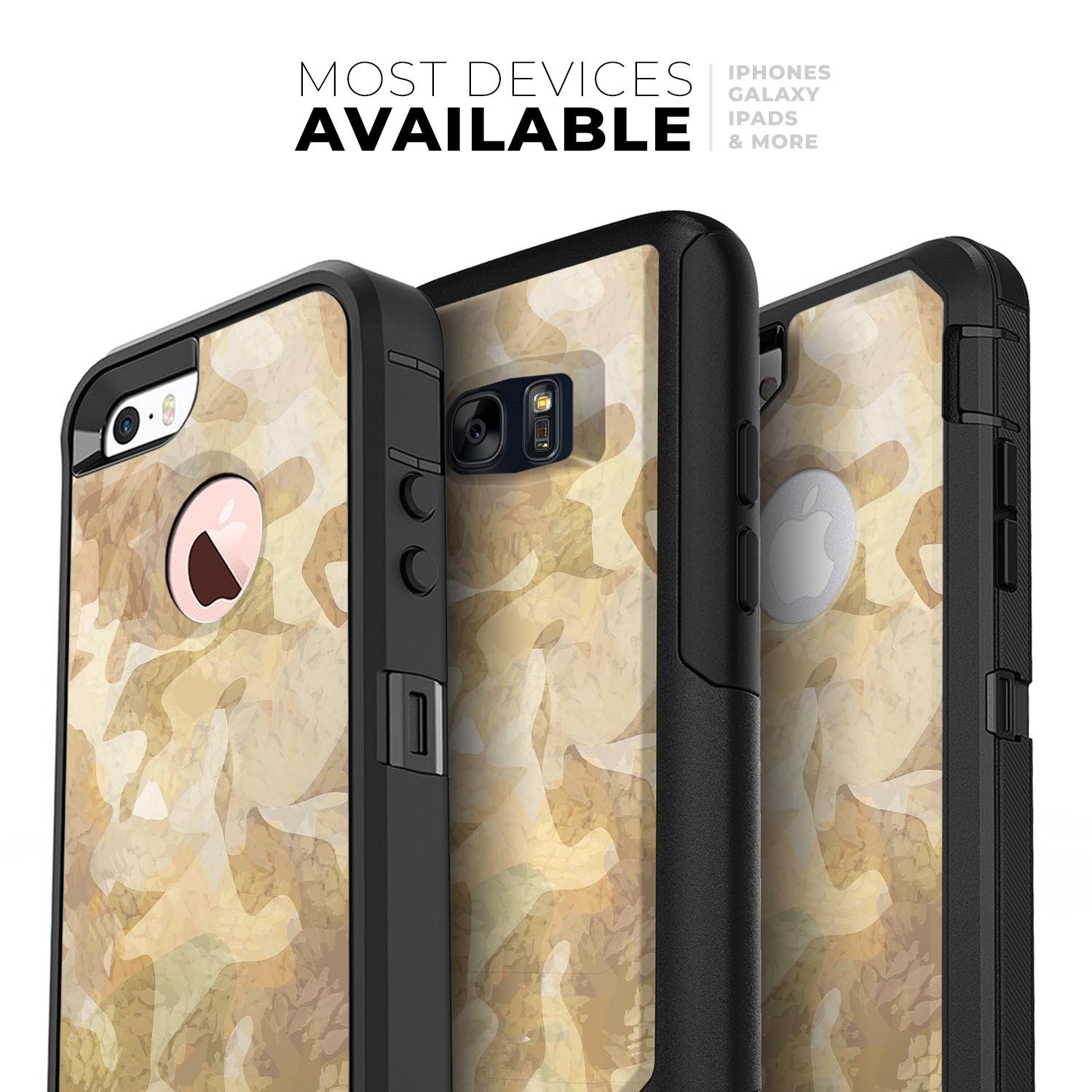 Desert Camouflage V1 Skin Kit for iPhone OtterBox Cases, showcasing a stylish camouflage design on a sleek surface.