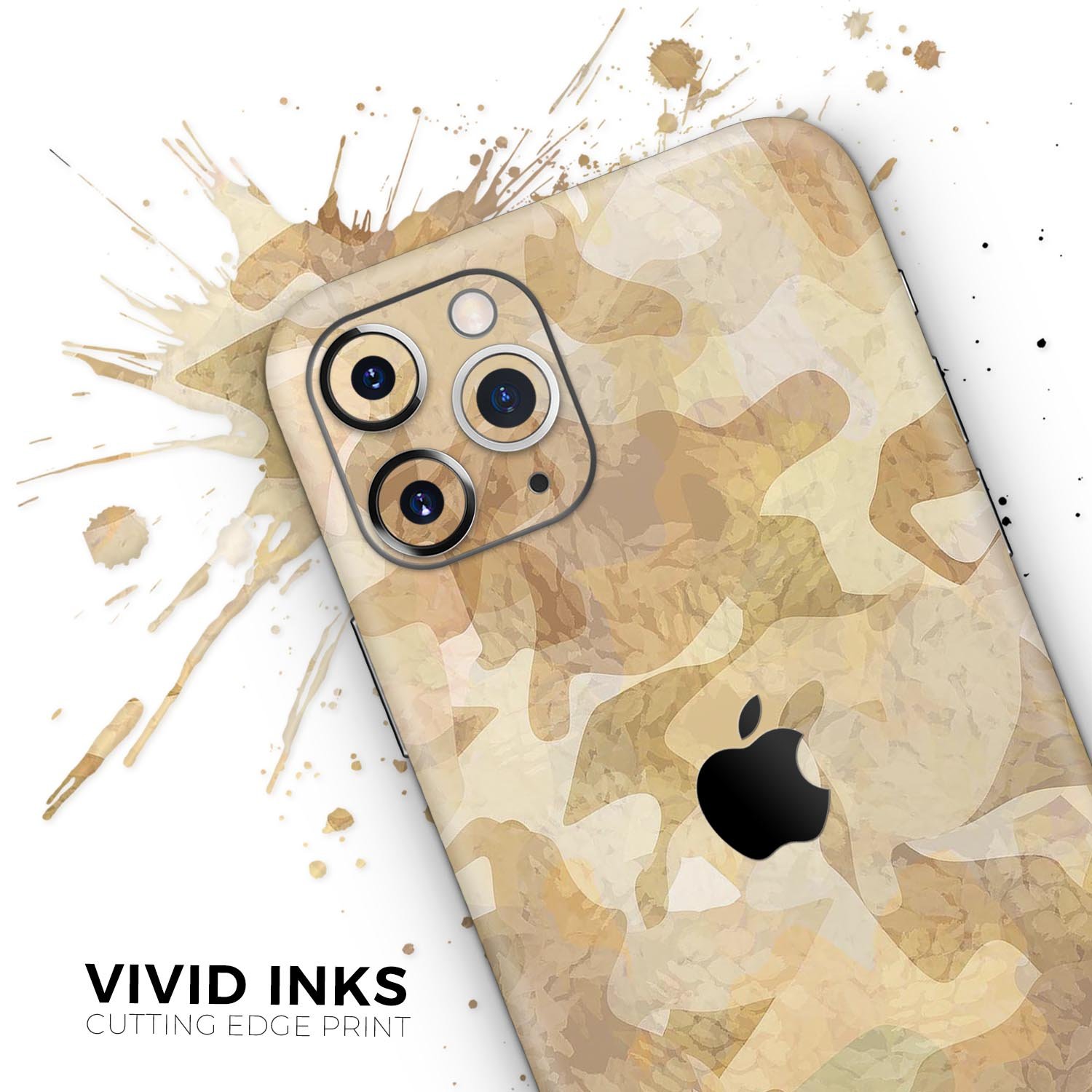 Desert Camouflage V1 Skin-Kit for Apple iPhone 13, showcasing a stylish camouflage design on a sleek device.