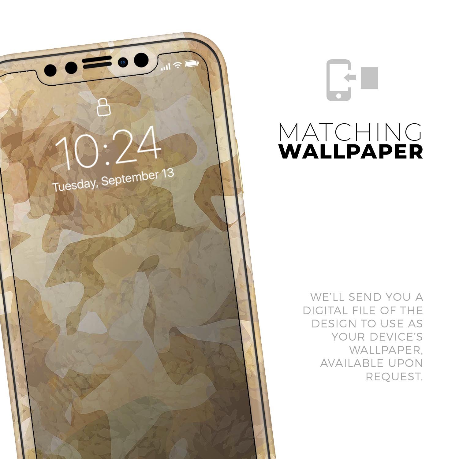 Desert Camouflage V1 Skin-Kit for Apple iPhone 13, showcasing a stylish camouflage design on a sleek device.