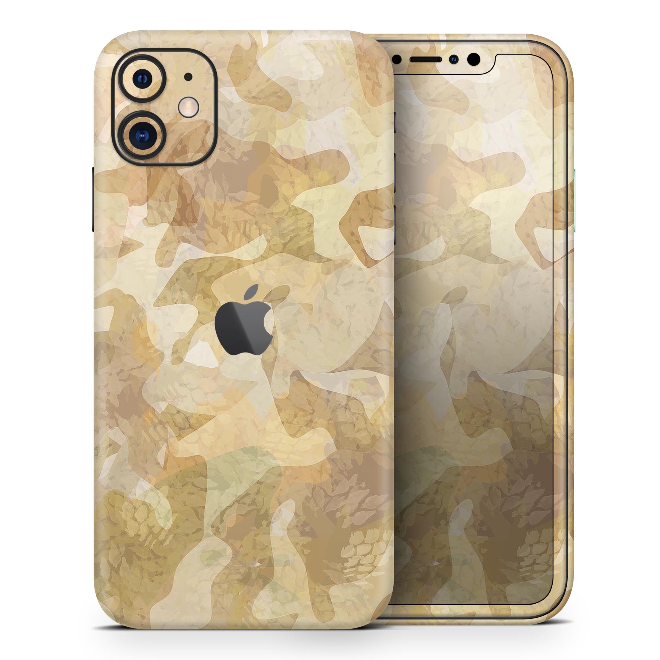 Desert Camouflage V1 Skin-Kit for Apple iPhone 13, showcasing a stylish camouflage design on a sleek device.