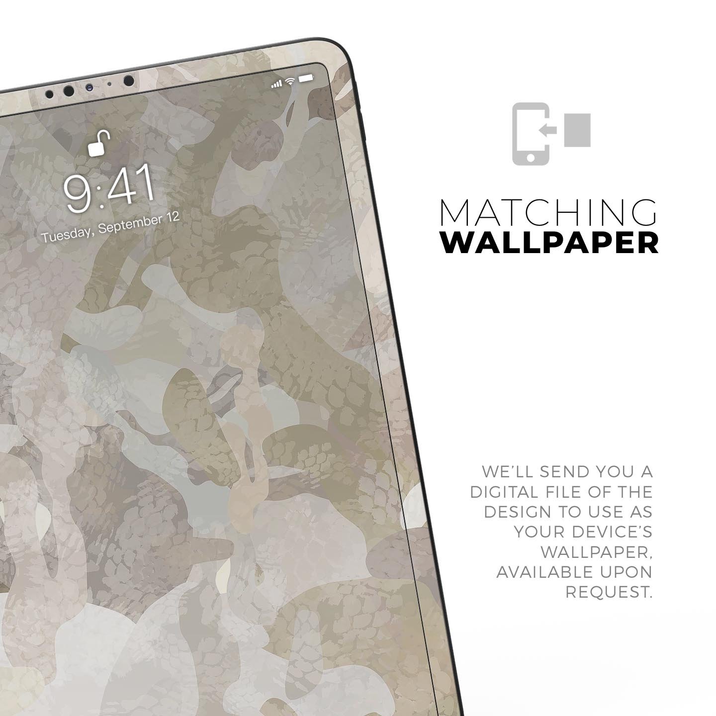 Desert Camouflage V2 skin decal for Apple iPad Pro, showcasing a stylish camouflage design with a smooth finish.