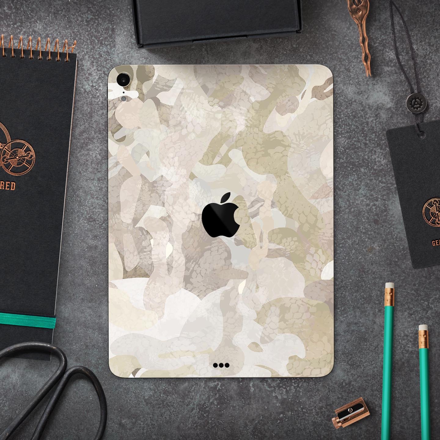 Desert Camouflage V2 skin decal for Apple iPad Pro, showcasing a stylish camouflage design with a smooth finish.