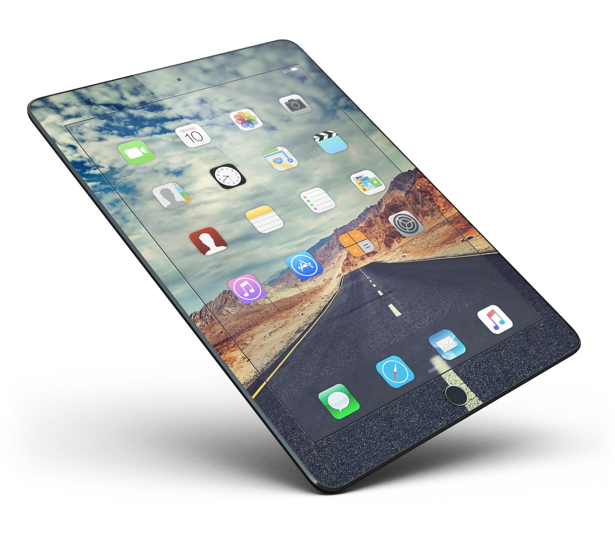 Desert Road Full Body Skin for iPad Pro, showcasing a stylish design with a premium vinyl finish, available in glossy or matte options.