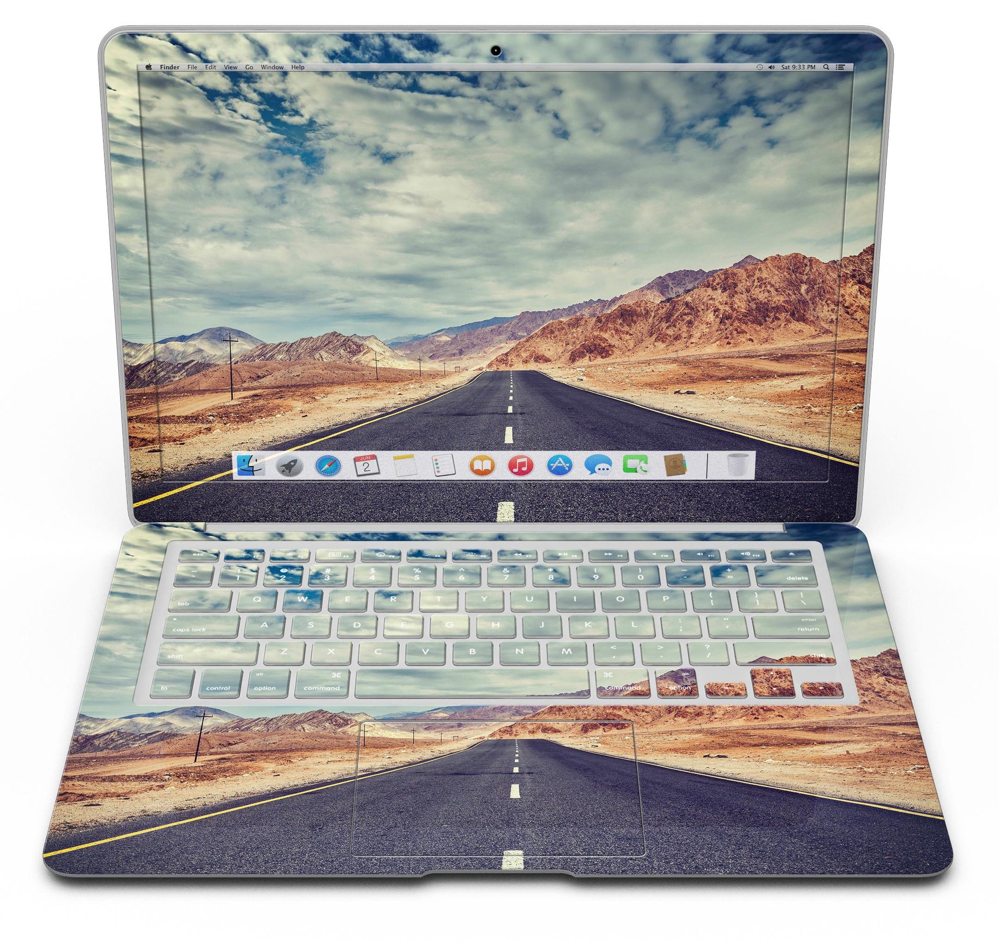 Desert Road MacBook Air Skin Kit showcasing stylish design and premium vinyl material.