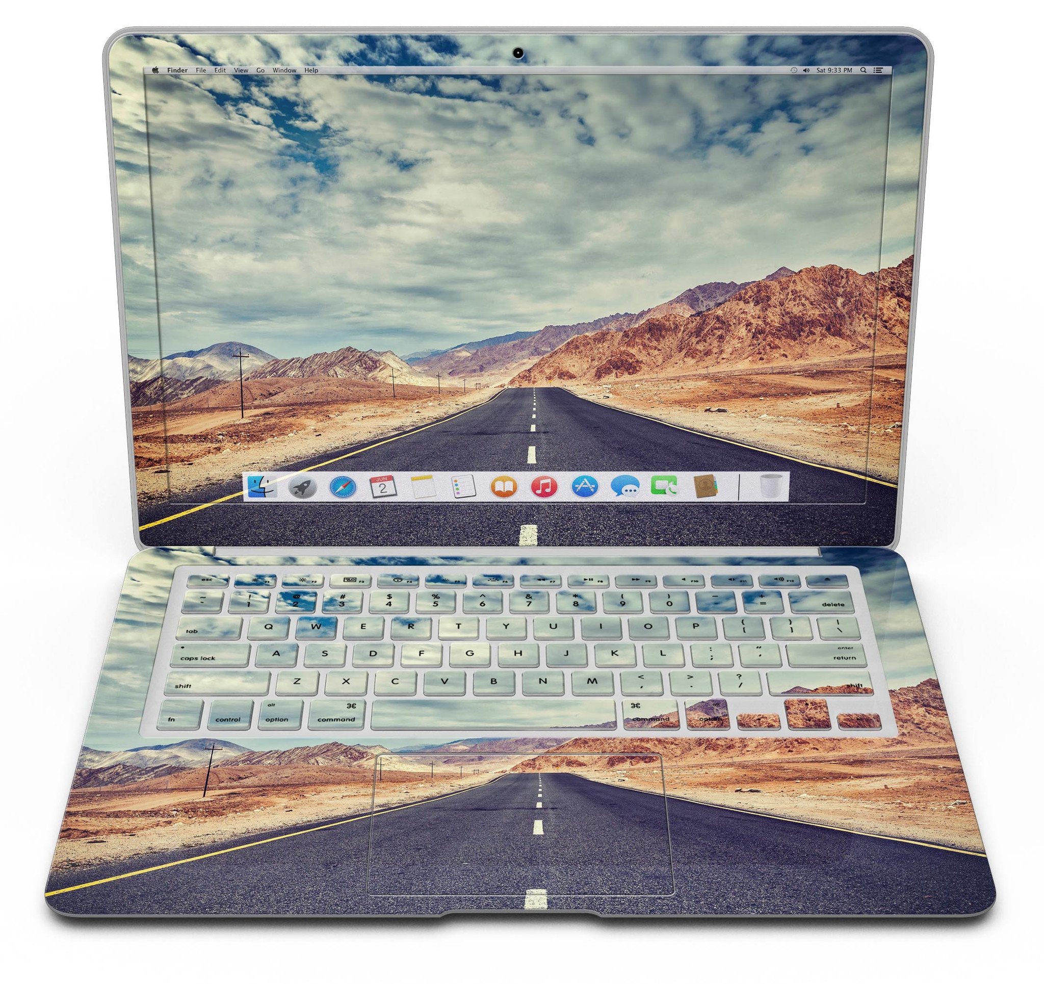 Desert Road MacBook Air Skin Kit showcasing stylish design and premium vinyl material.