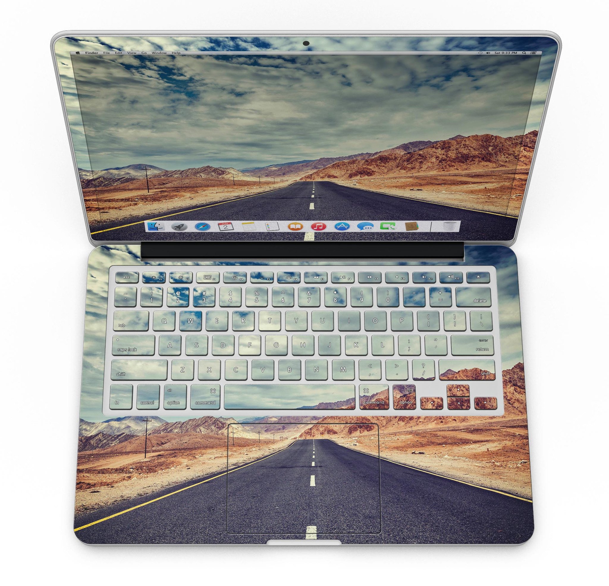 Desert Road skin kit for MacBook Pro with Retina Display, showcasing a stylish design and premium vinyl material.