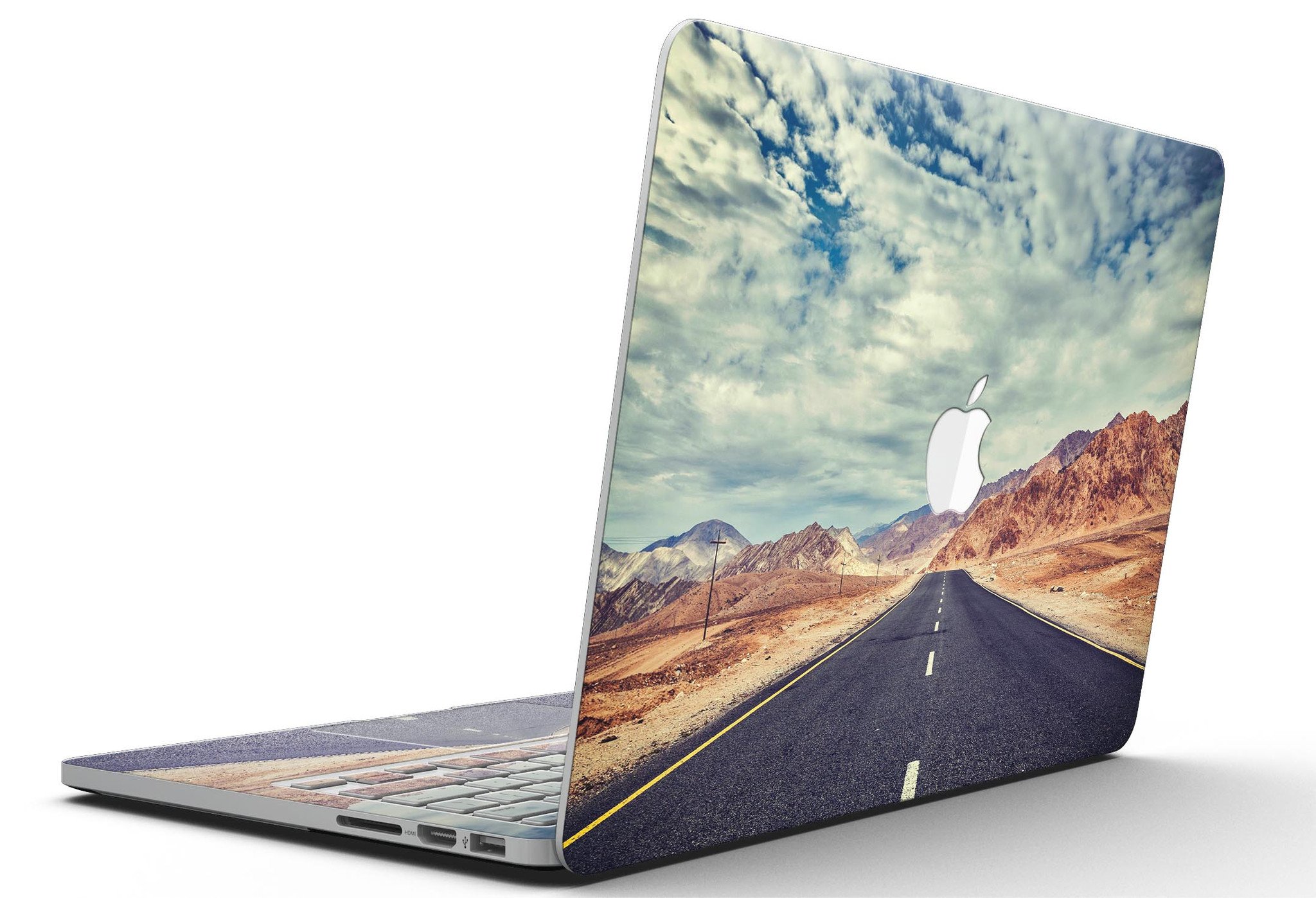 Desert Road skin kit for MacBook Pro with Retina Display, showcasing a stylish design and premium vinyl material.