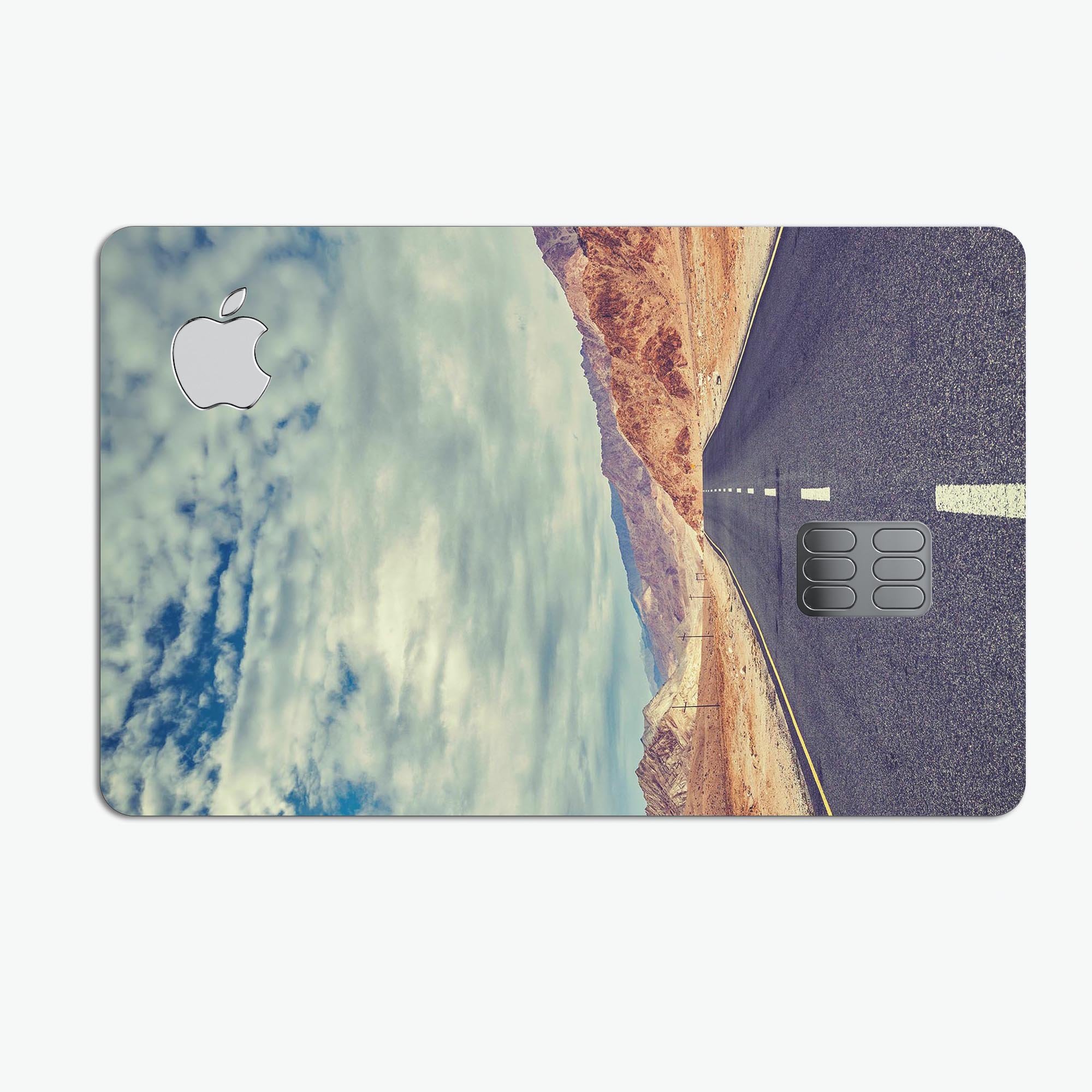 Desert Road Premium Protective Decal Skin-Kit for Apple Card, showcasing its sleek design and high-quality finish.