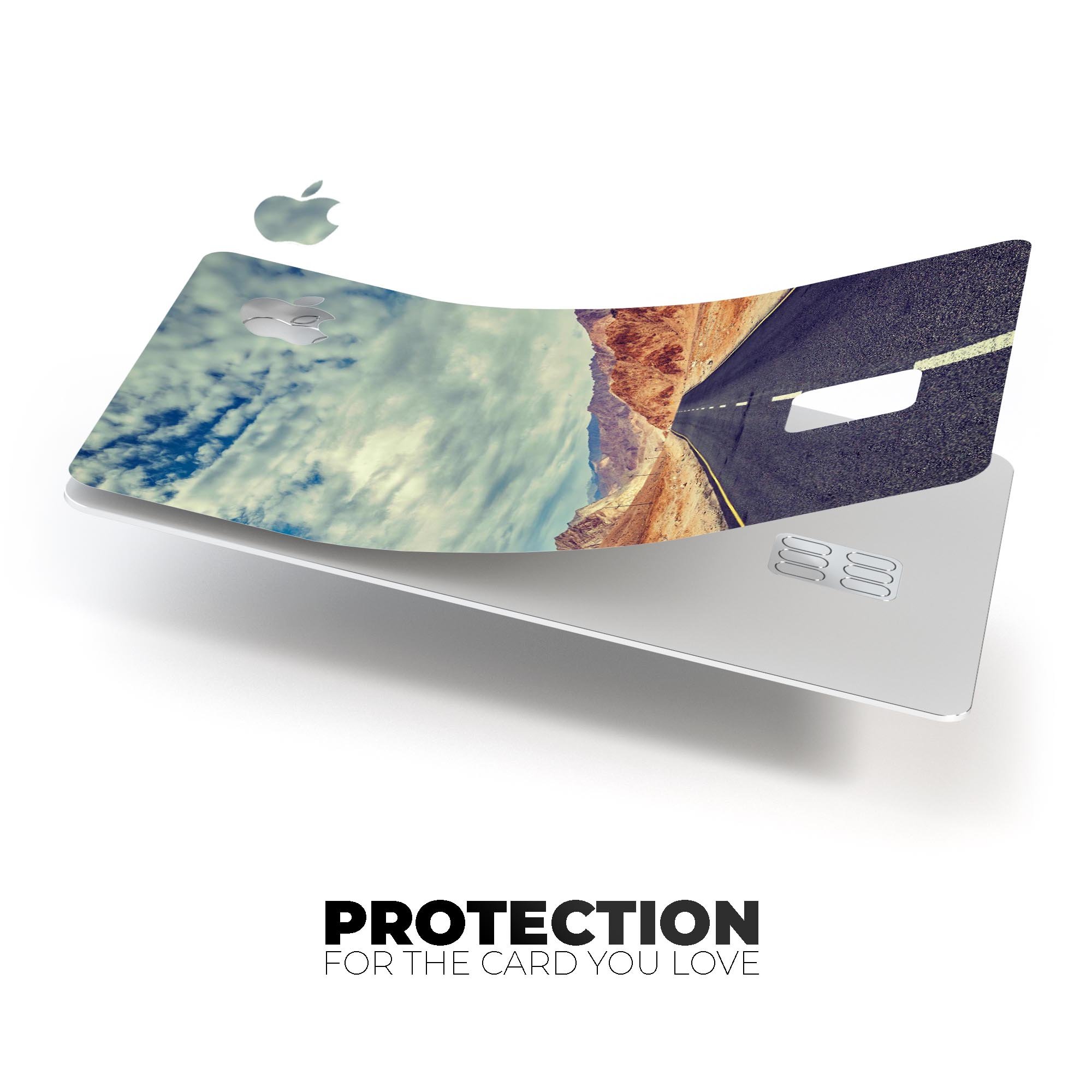 Desert Road Premium Protective Decal Skin-Kit for Apple Card, showcasing its sleek design and high-quality finish.