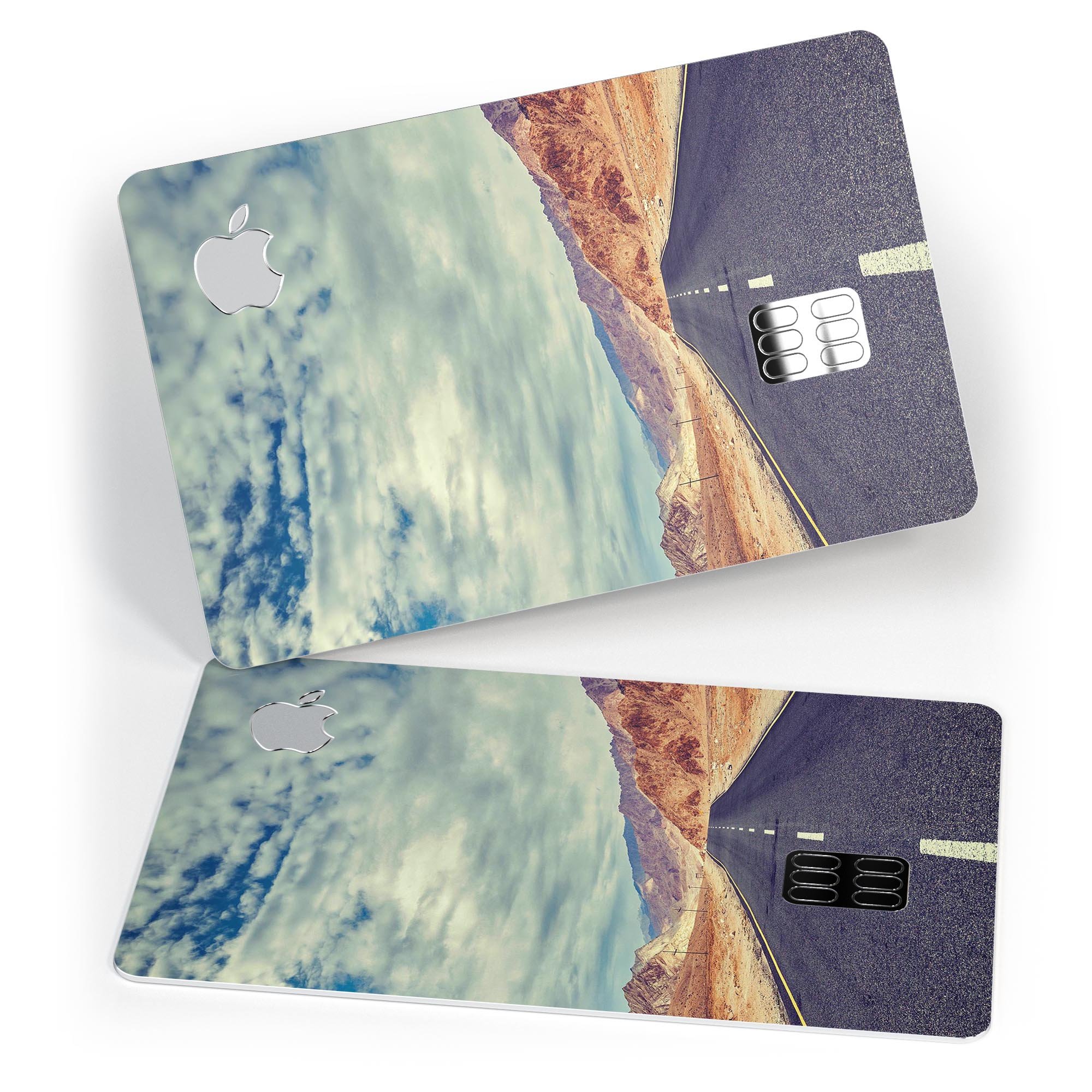 Desert Road Premium Protective Decal Skin-Kit for Apple Card, showcasing its sleek design and high-quality finish.