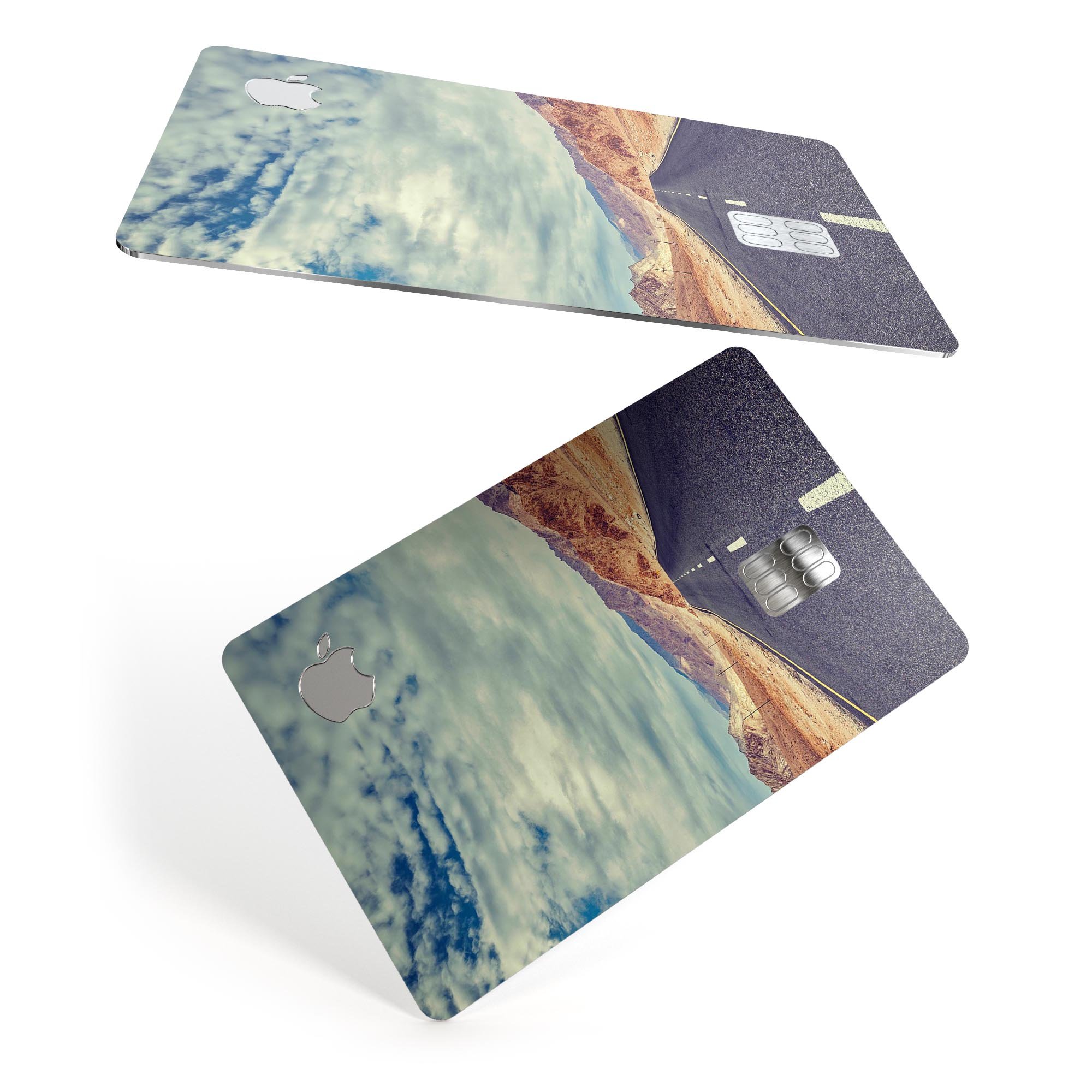 Desert Road Premium Protective Decal Skin-Kit for Apple Card, showcasing its sleek design and high-quality finish.