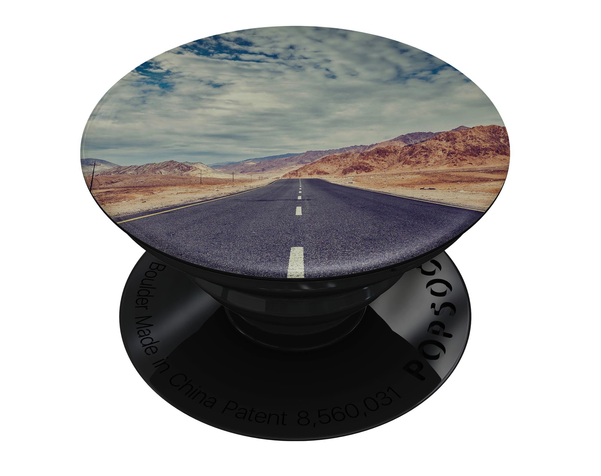 Desert Road Skin Kit for PopSockets featuring vibrant design on a smartphone grip.