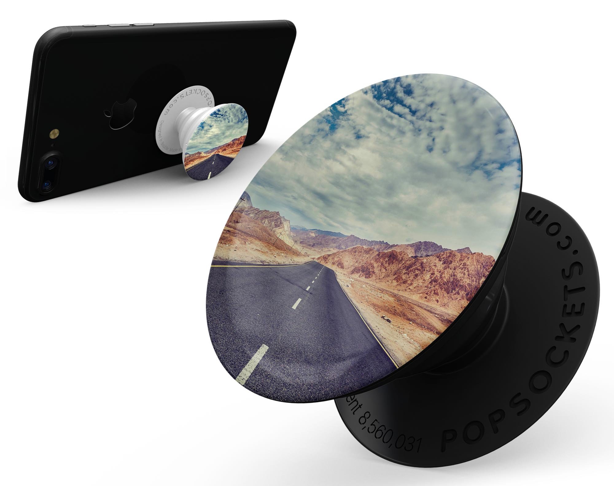 Desert Road Skin Kit for PopSockets featuring vibrant design on a smartphone grip.