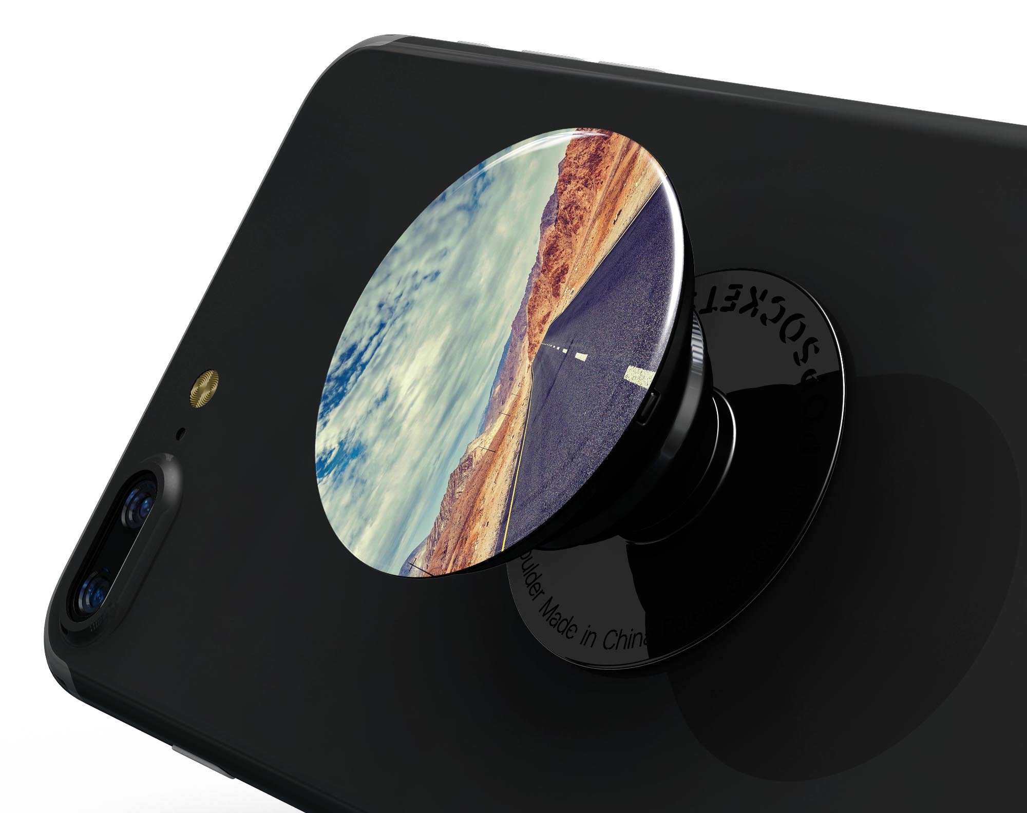 Desert Road Skin Kit for PopSockets featuring vibrant design on a smartphone grip.