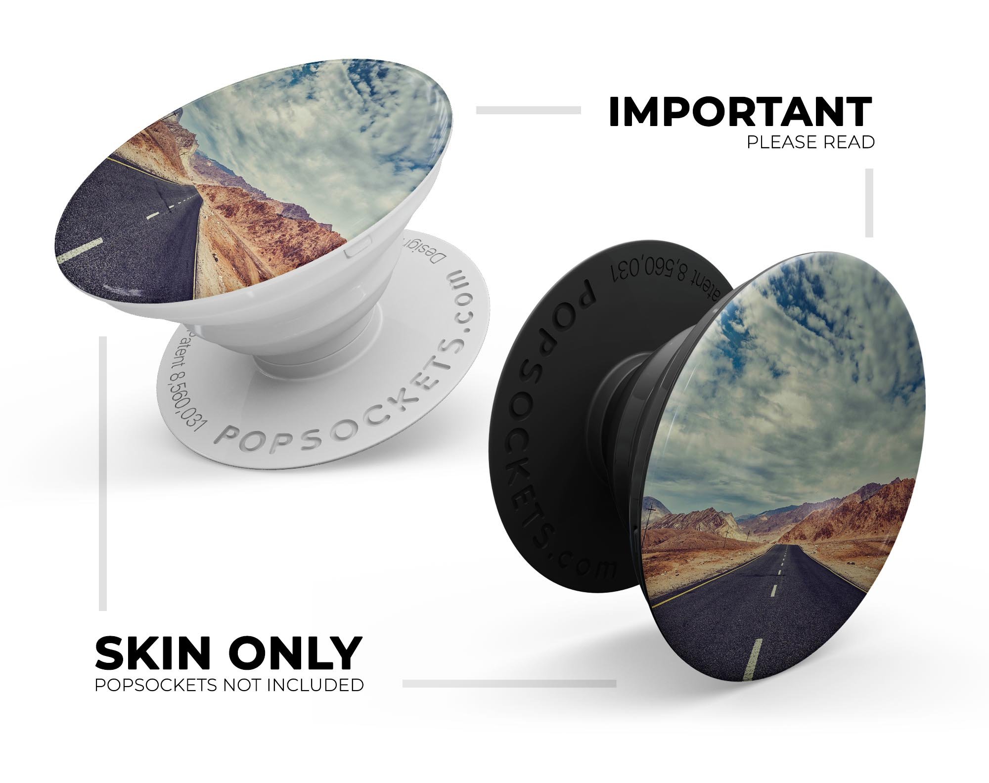 Desert Road Skin Kit for PopSockets featuring vibrant design on a smartphone grip.