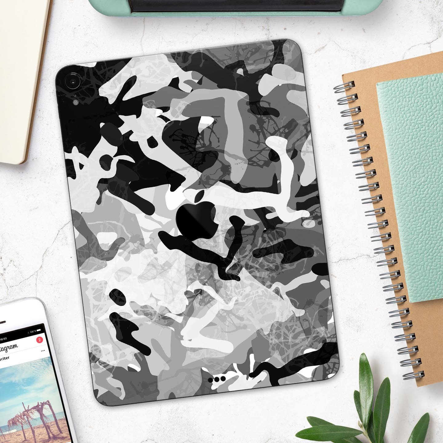 Desert Snow Camouflage V2 skin decal for Apple iPad, showcasing a stylish camouflage design with a smooth finish.