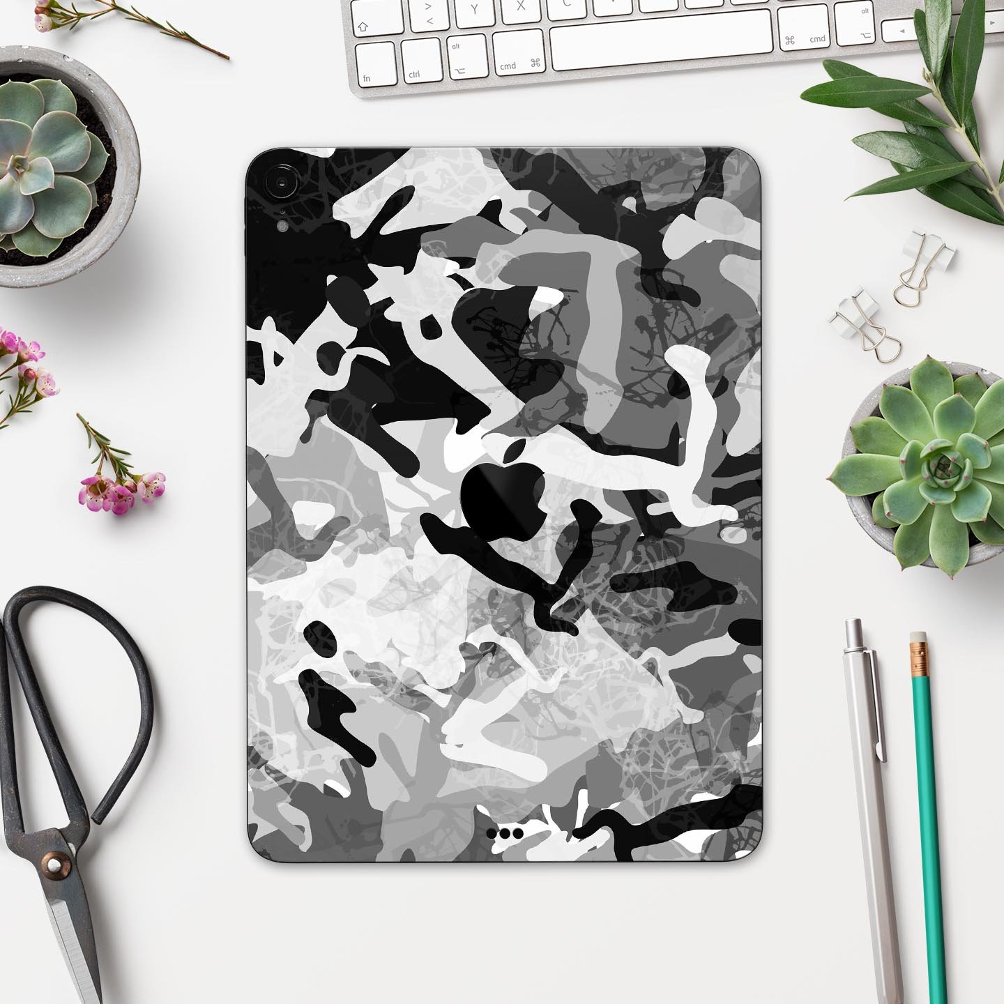 Desert Snow Camouflage V2 skin decal for Apple iPad, showcasing a stylish camouflage design with a smooth finish.