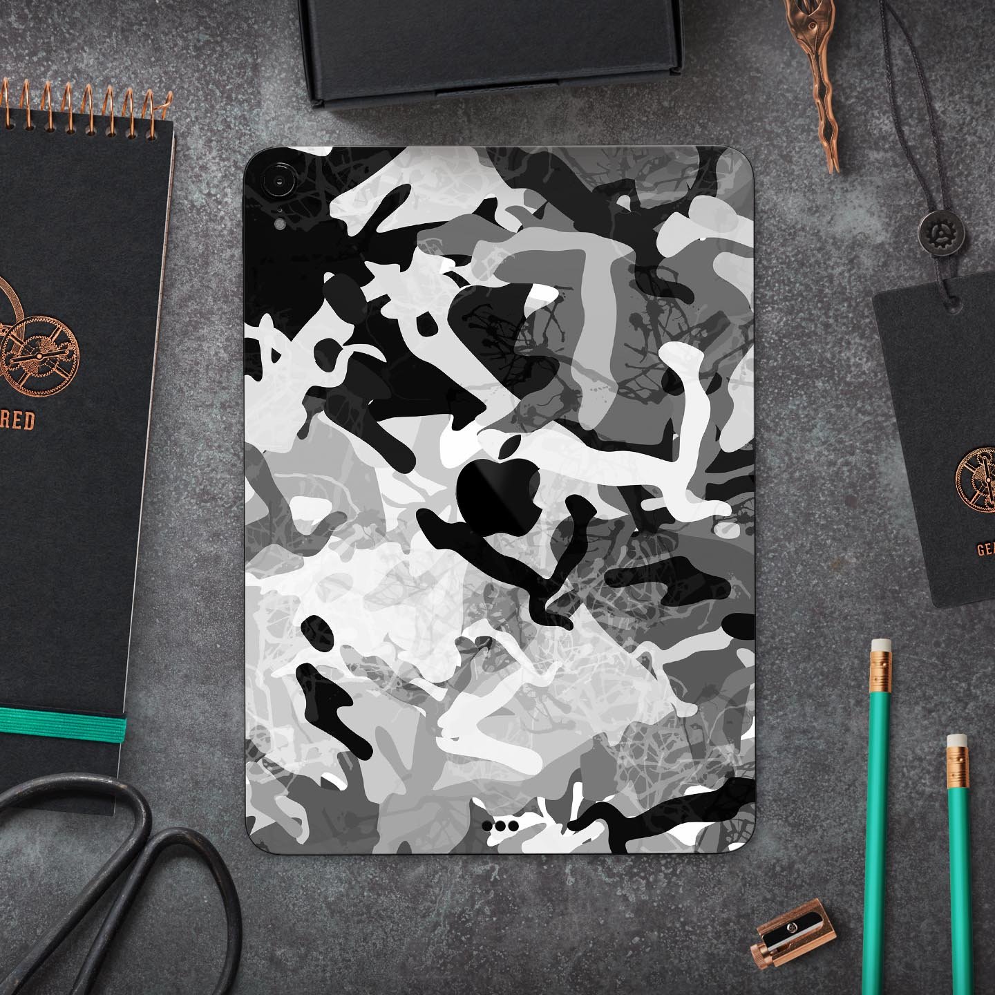 Desert Snow Camouflage V2 skin decal for Apple iPad, showcasing a stylish camouflage design with a smooth finish.