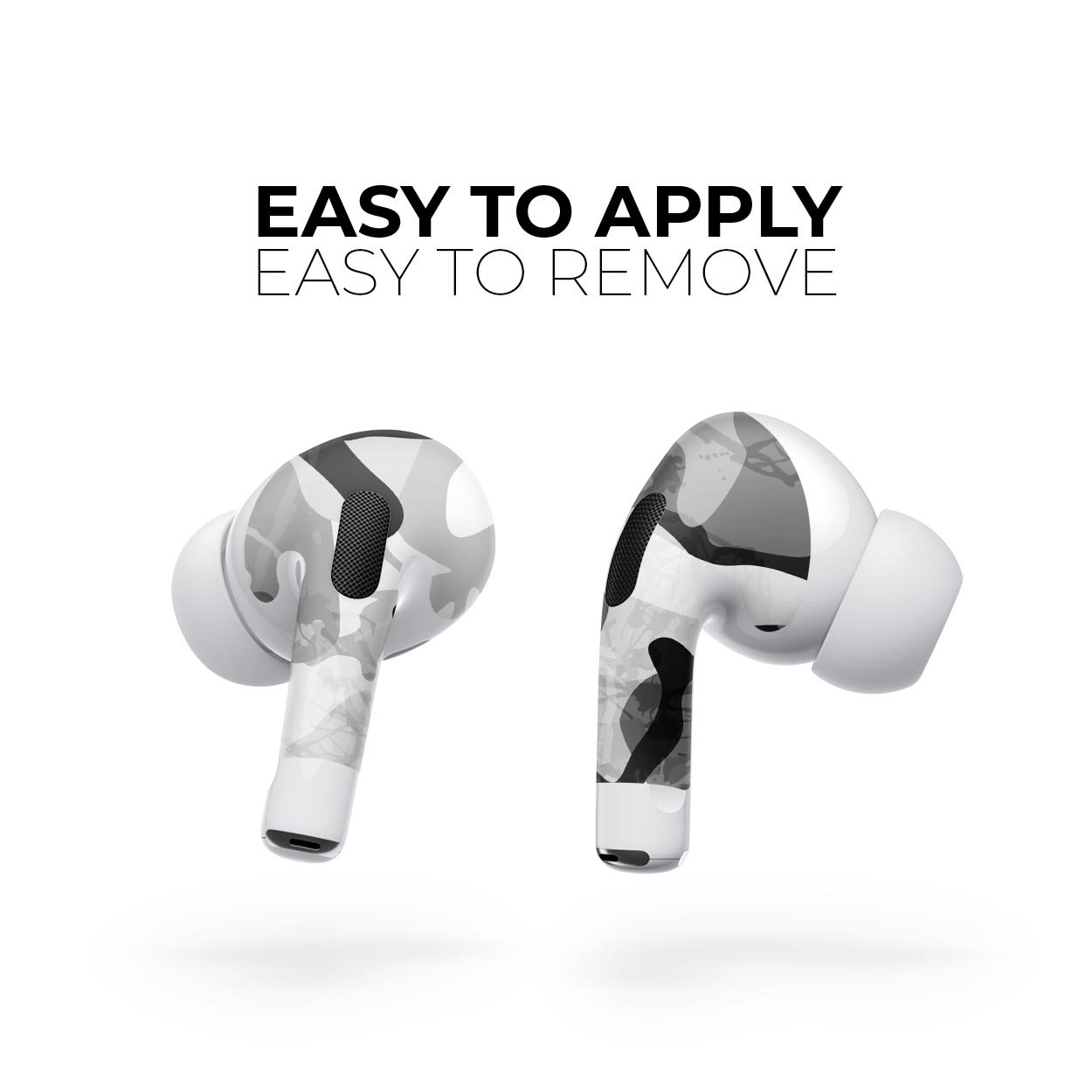 Desert Snow Camouflage V2 skin decal wrap kit for Apple AirPods Pro, showcasing its stylish design and precise fit.