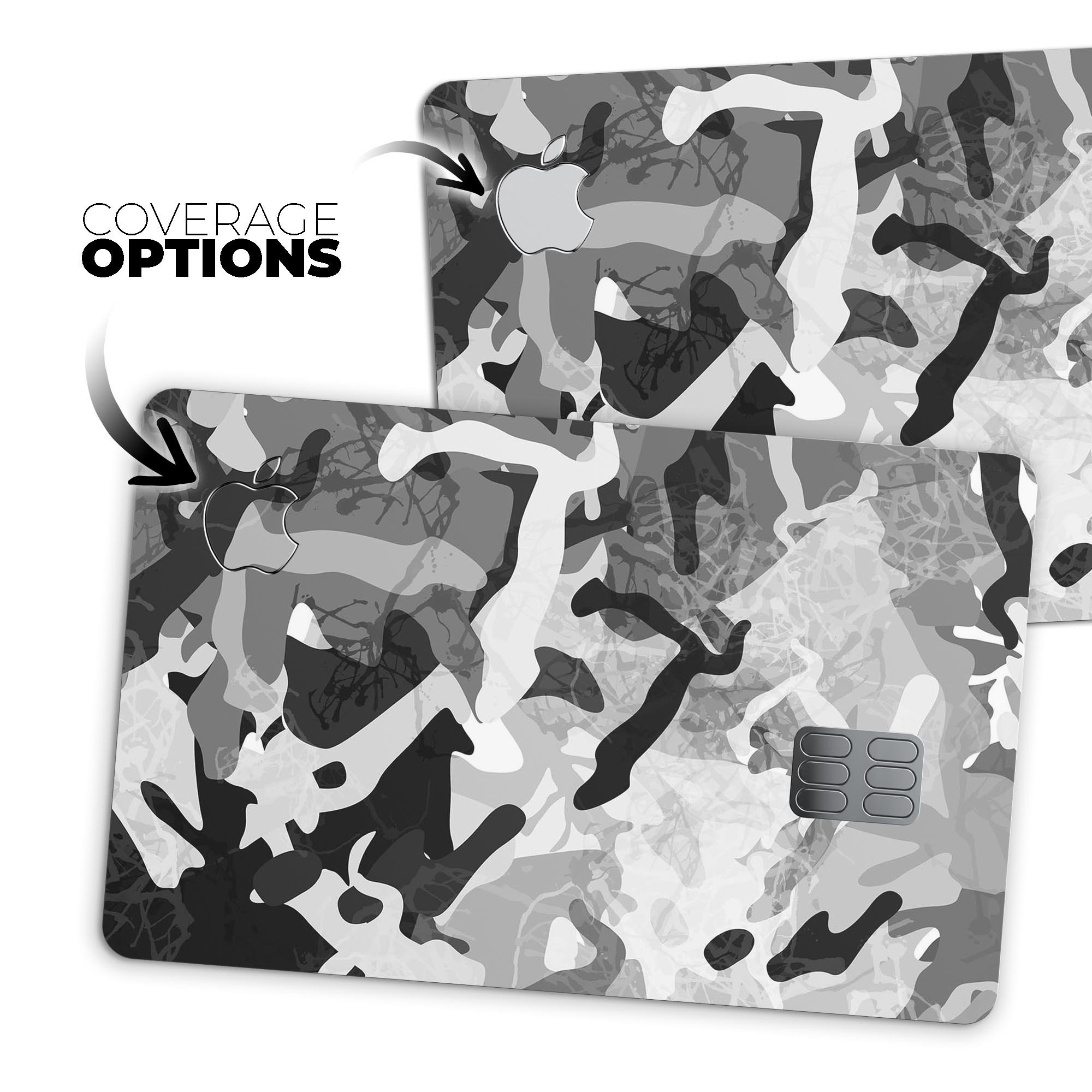 Desert Snow Camouflage V2 skin applied on an Apple Card, showcasing its premium design and protective features.