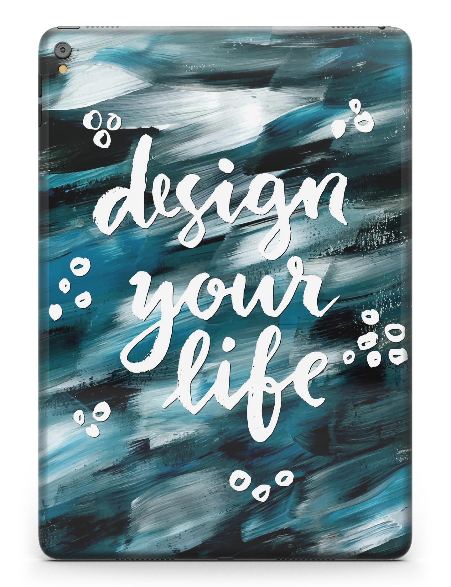 Design Your Life Full Body Skin for iPad Pro, showcasing glossy and matte finishes, designed for 9.7" and 12.9" models.