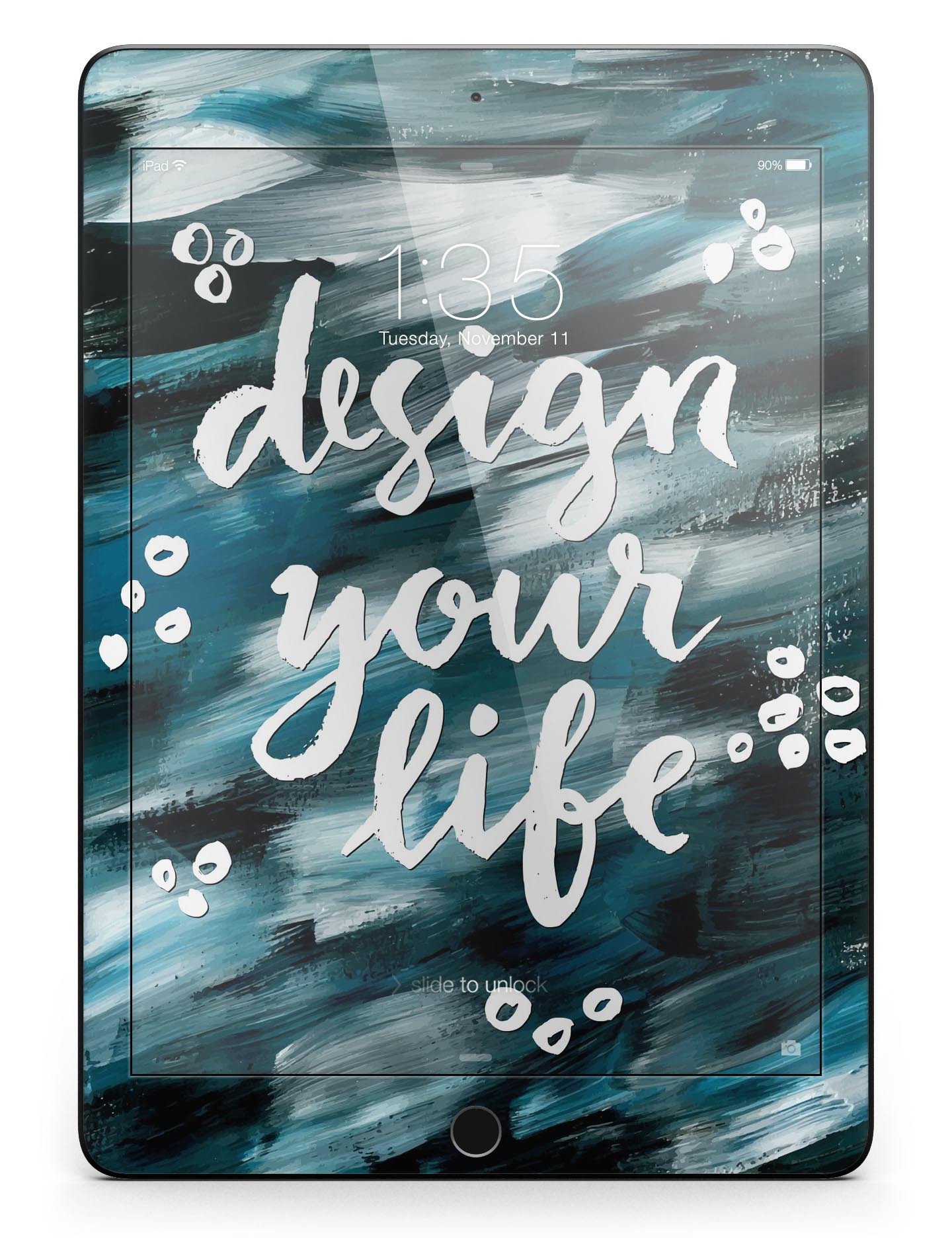 Design Your Life Full Body Skin for iPad Pro, showcasing glossy and matte finishes, designed for 9.7" and 12.9" models.