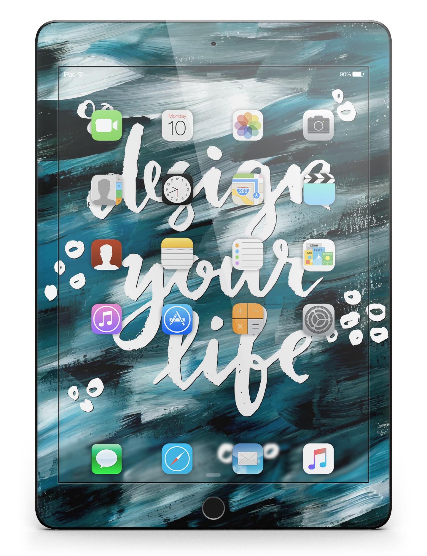 Design Your Life Full Body Skin for iPad Pro, showcasing glossy and matte finishes, designed for 9.7" and 12.9" models.