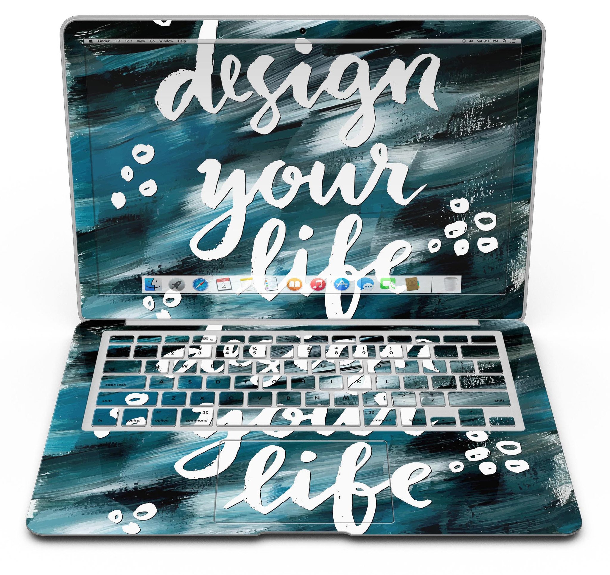 Design your Life MacBook Air Skin Kit showcasing premium vinyl in gloss and matte finishes, designed for protection and style.