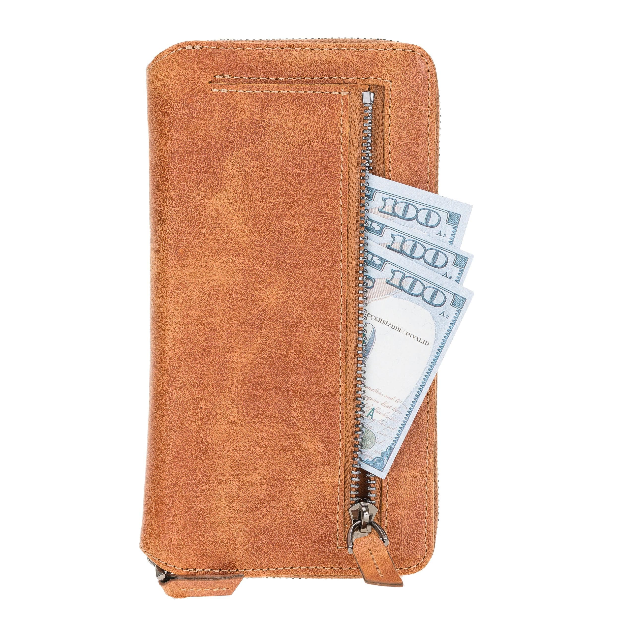 Detachable Leather Zipper Wallet Case for Apple iPhone 12 Series, featuring a sleek design with card slots and a detachable magnetic phone case.