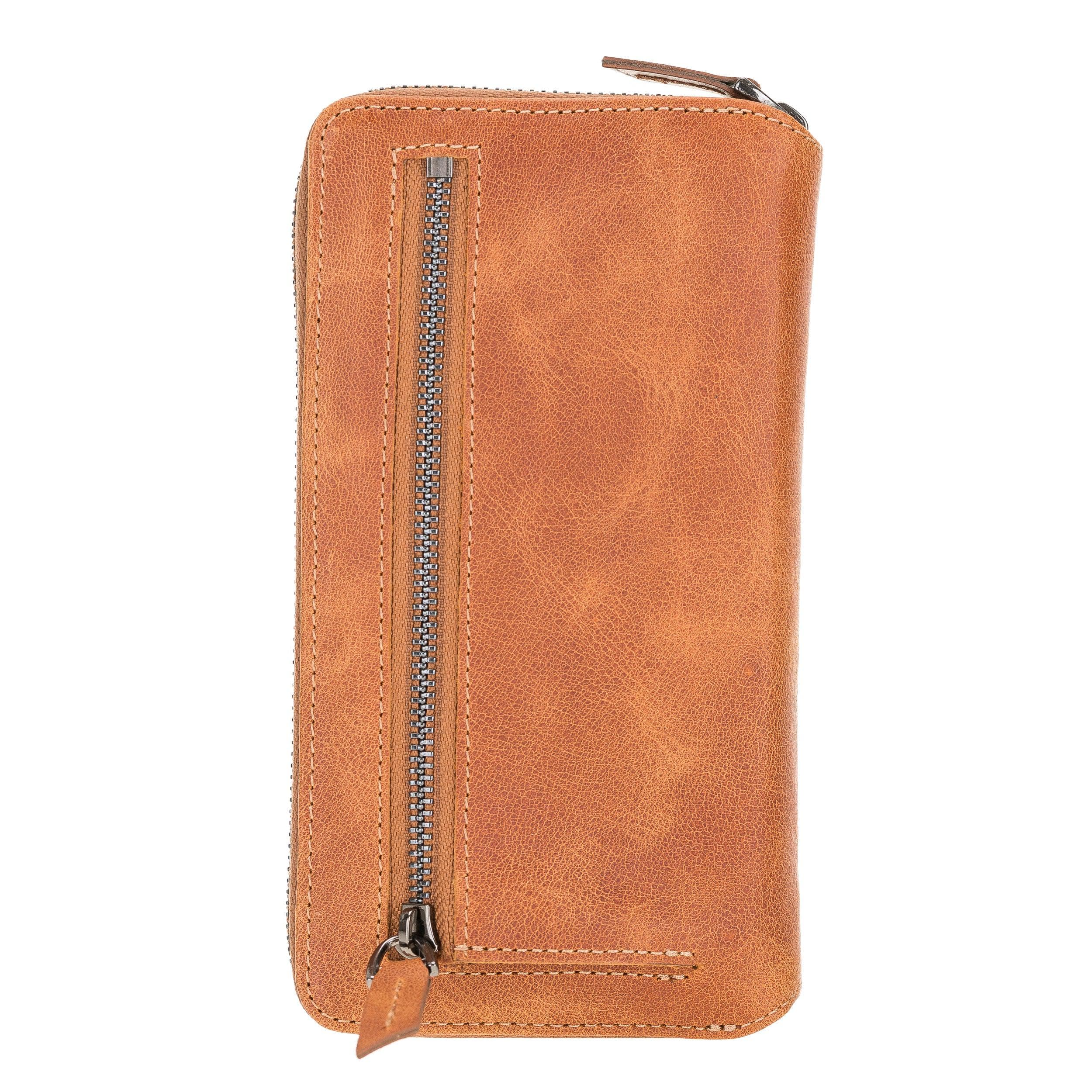 Detachable Leather Zipper Wallet Case for Apple iPhone 12 Series, featuring a sleek design with card slots and a detachable magnetic phone case.