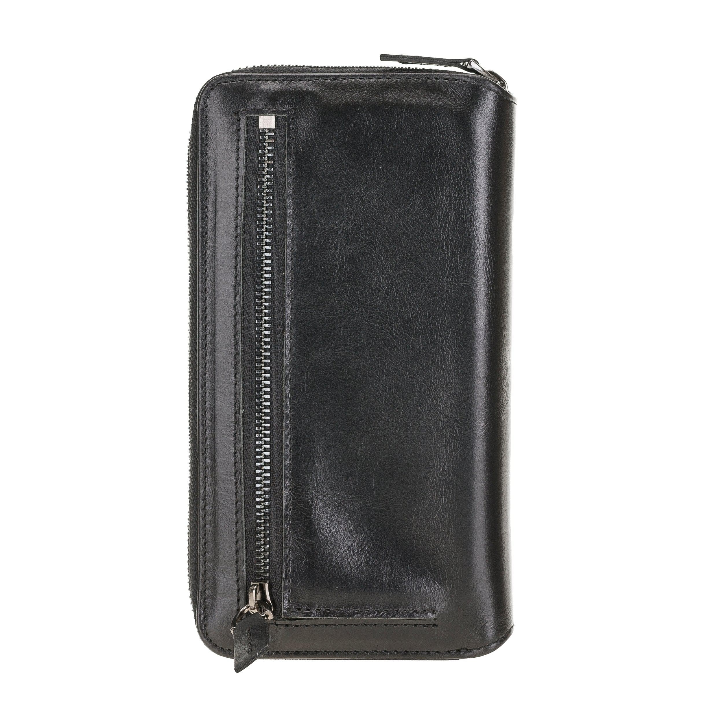 Detachable Leather Zipper Wallet Case for Apple iPhone 12 Series, featuring a sleek design with card slots and a detachable magnetic phone case.