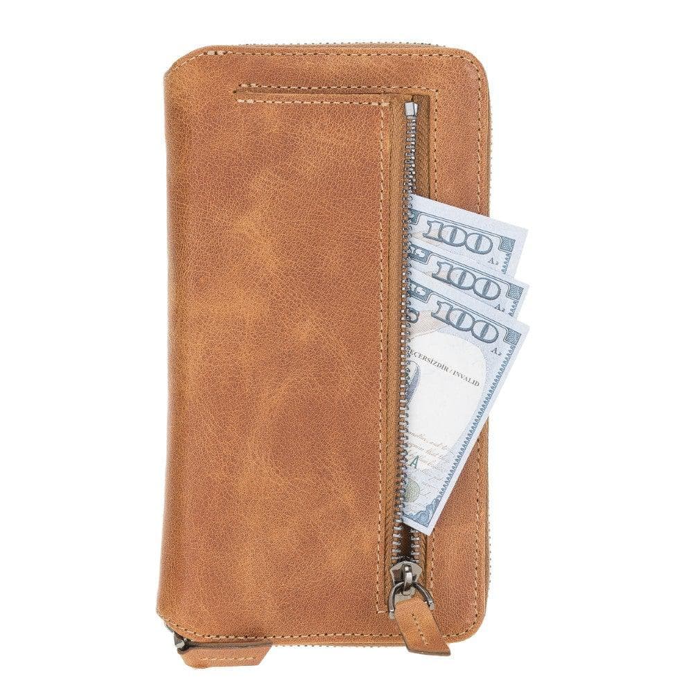 Detachable Leather Zipper Wallet Case for Apple iPhone 12 Series, featuring a sleek design with card slots and a detachable magnetic phone case.