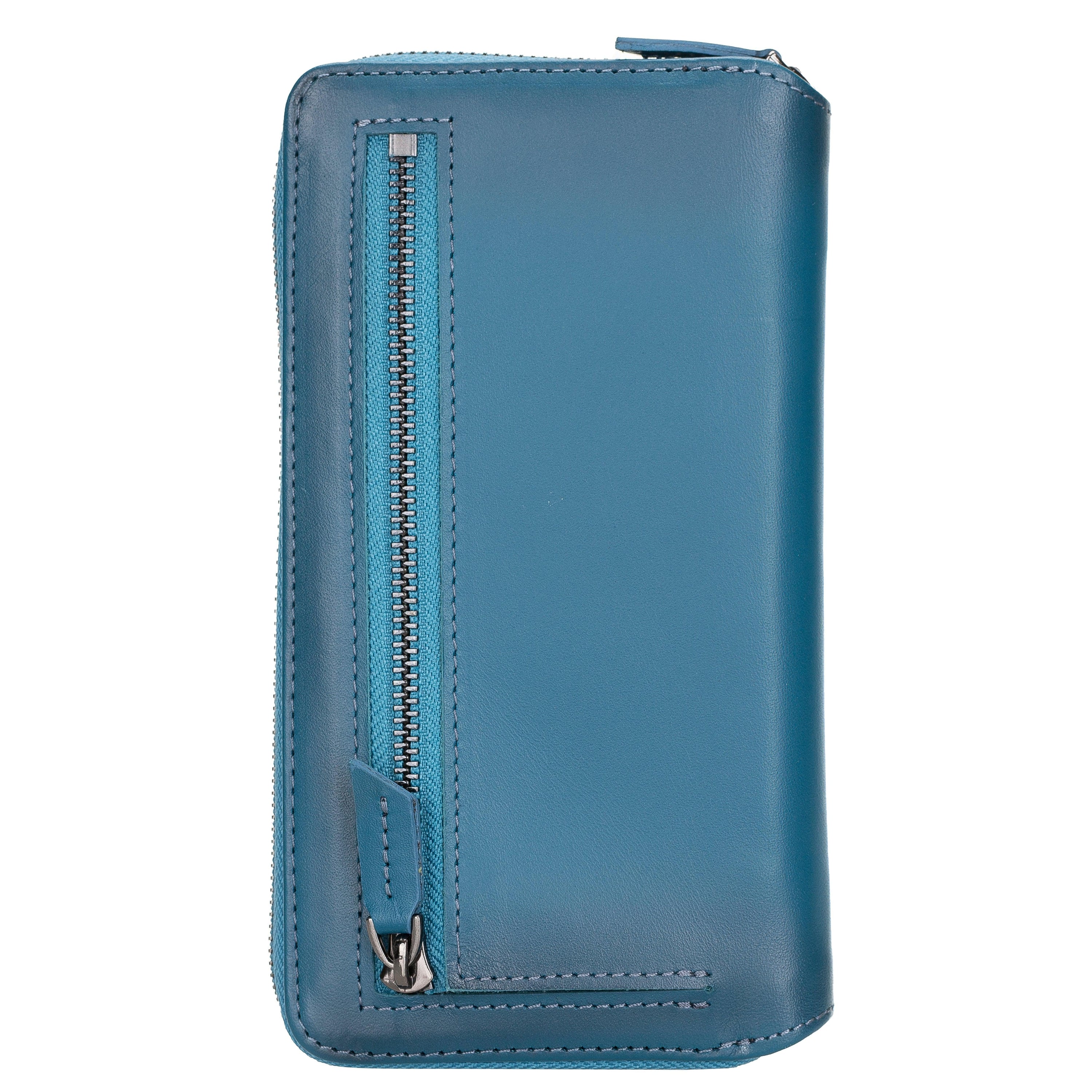 Detachable Leather Zipper Wallet Case for Apple iPhone 12 Series, featuring a sleek design with card slots and a detachable magnetic phone case.