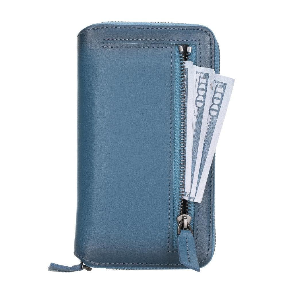 Detachable Leather Zipper Wallet Case for Apple iPhone 12 Series, featuring a sleek design with card slots and a detachable magnetic phone case.