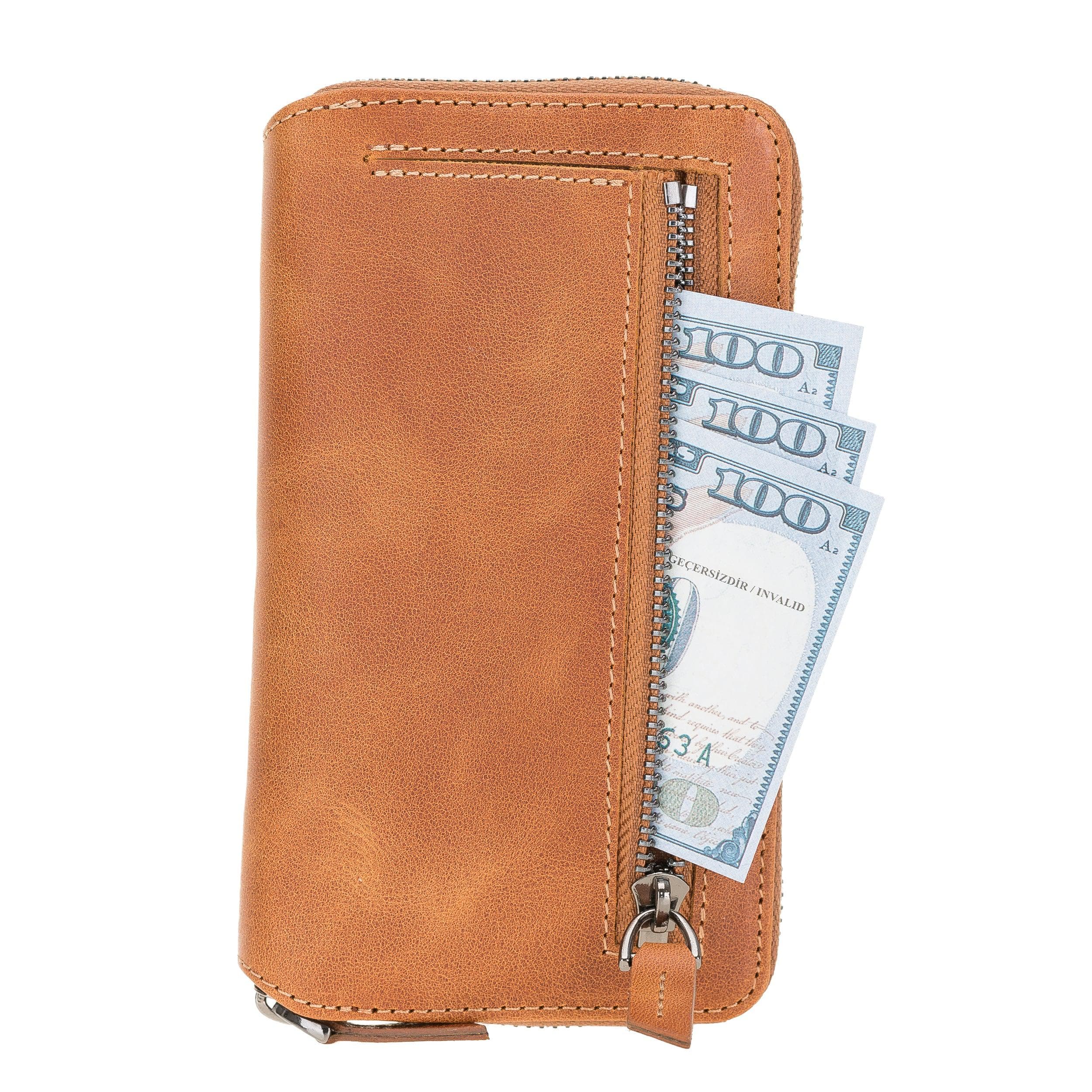 Detachable Leather Zipper Wallet Case for Apple iPhone 12 Series, featuring a sleek design with card slots and a detachable magnetic phone case.