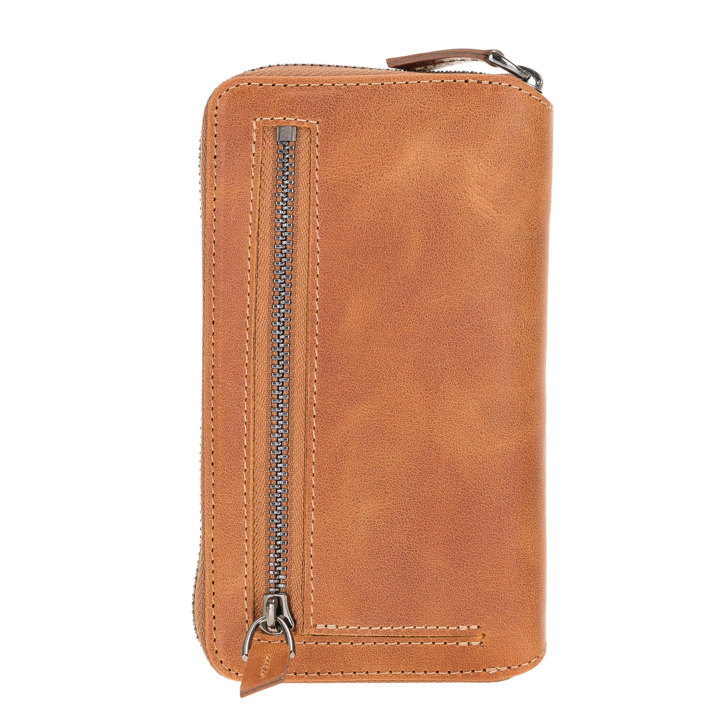 Detachable Leather Zipper Wallet Case for Apple iPhone 12 Series, featuring a sleek design with card slots and a detachable magnetic phone case.