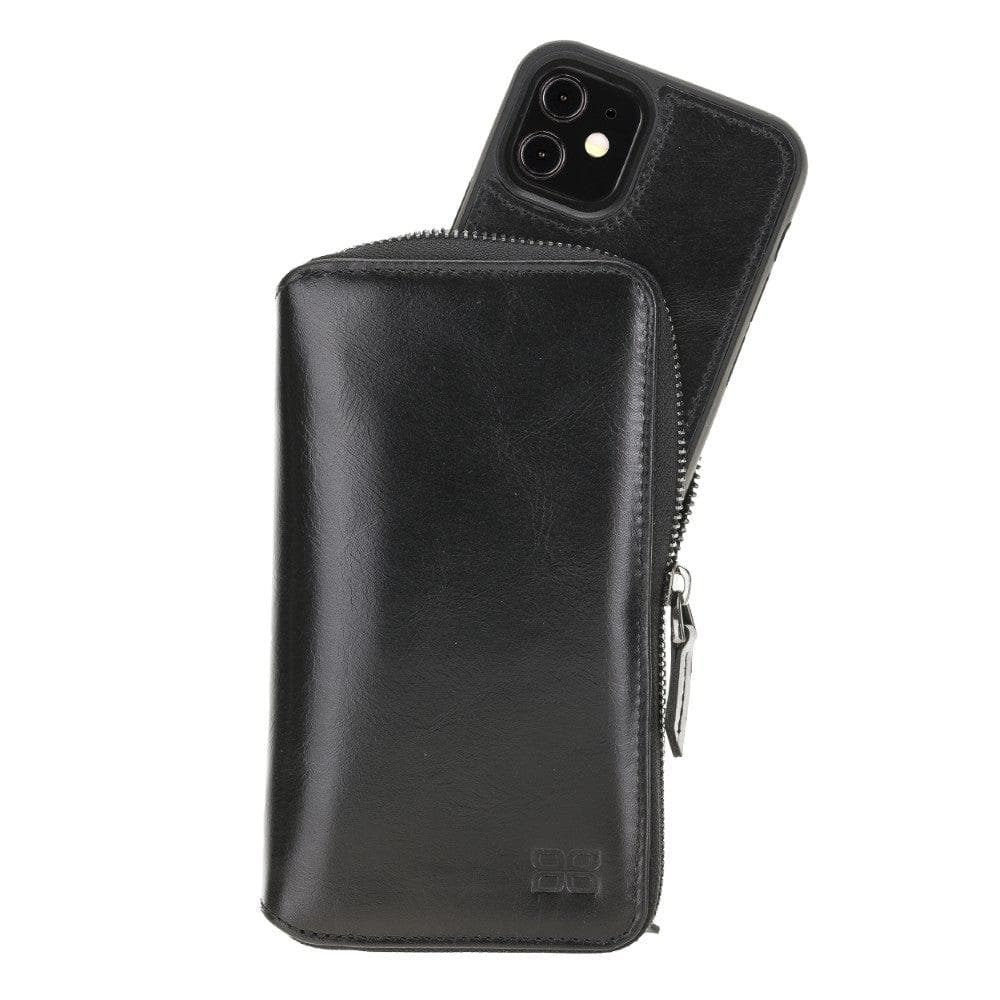 Detachable Leather Zipper Wallet Case for Apple iPhone 12 Series, featuring a sleek design with card slots and a detachable magnetic phone case.