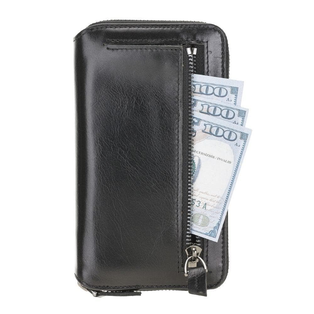 Detachable Leather Zipper Wallet Case for Apple iPhone 12 Series, featuring a sleek design with card slots and a detachable magnetic phone case.