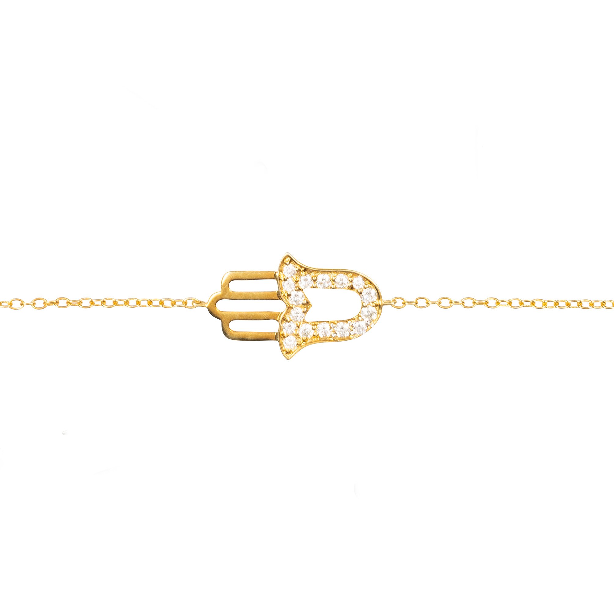 Diamond Hamsa Hand Bracelet in gold with sparkling diamonds, showcasing intricate design and luxurious materials.