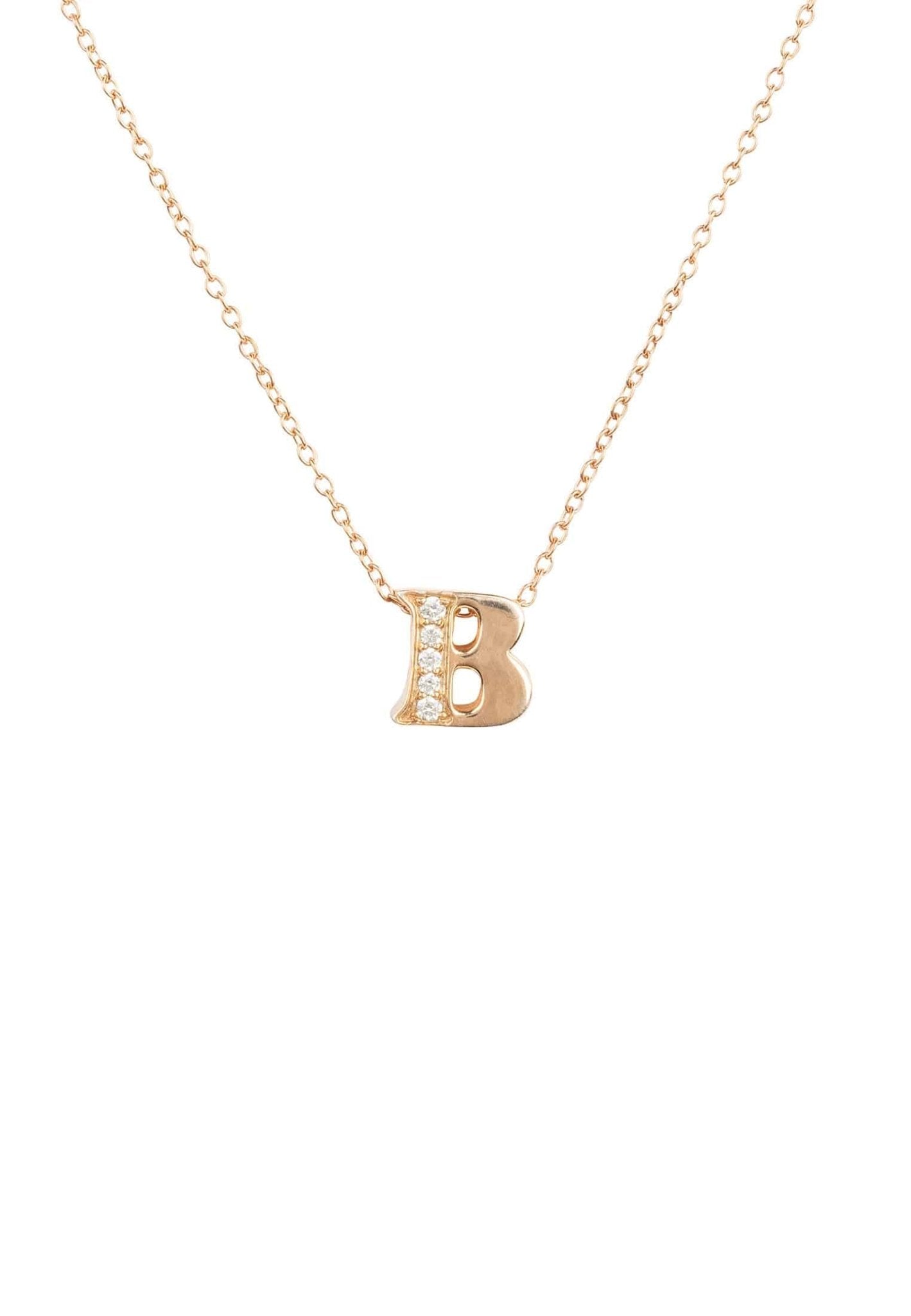 Rose gold initial letter pendant necklace adorned with diamonds, showcasing elegance and personalization.