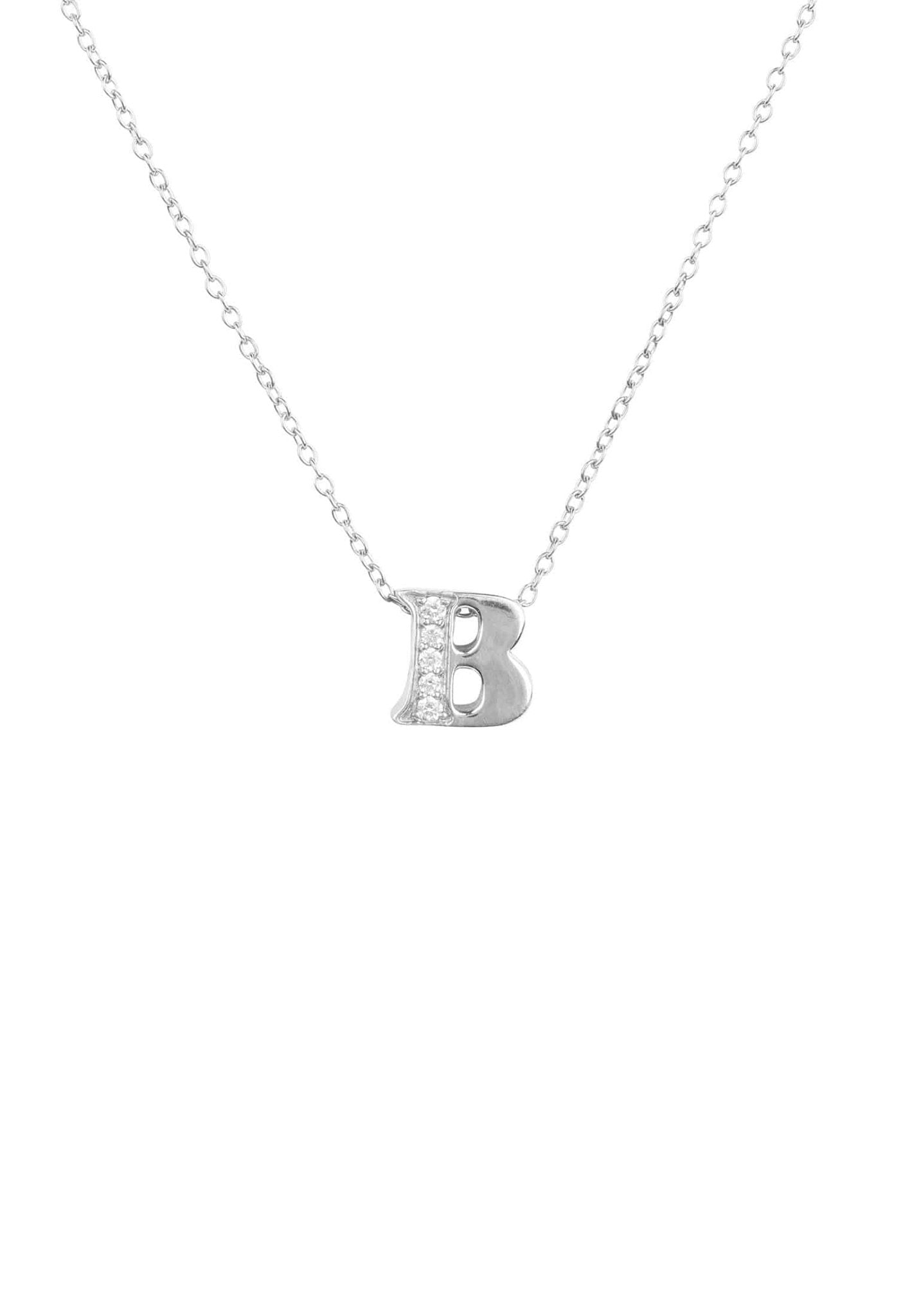 Diamond Initial Letter Pendant Necklace in Silver B, featuring a delicate initial pendant adorned with sparkling diamonds on a sterling silver chain.