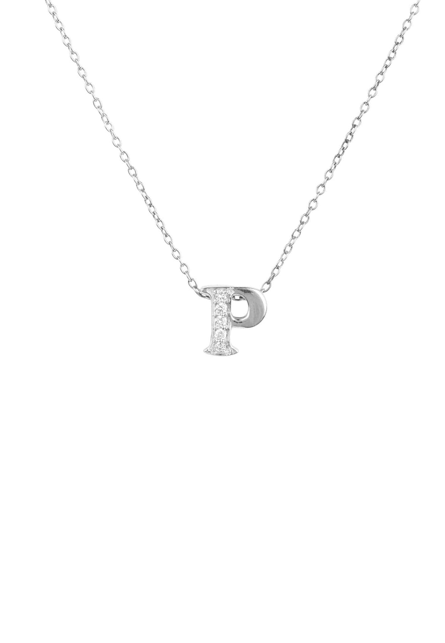 Elegant Diamond Initial Letter Pendant Necklace in Silver, featuring sparkling diamonds and a delicate design.