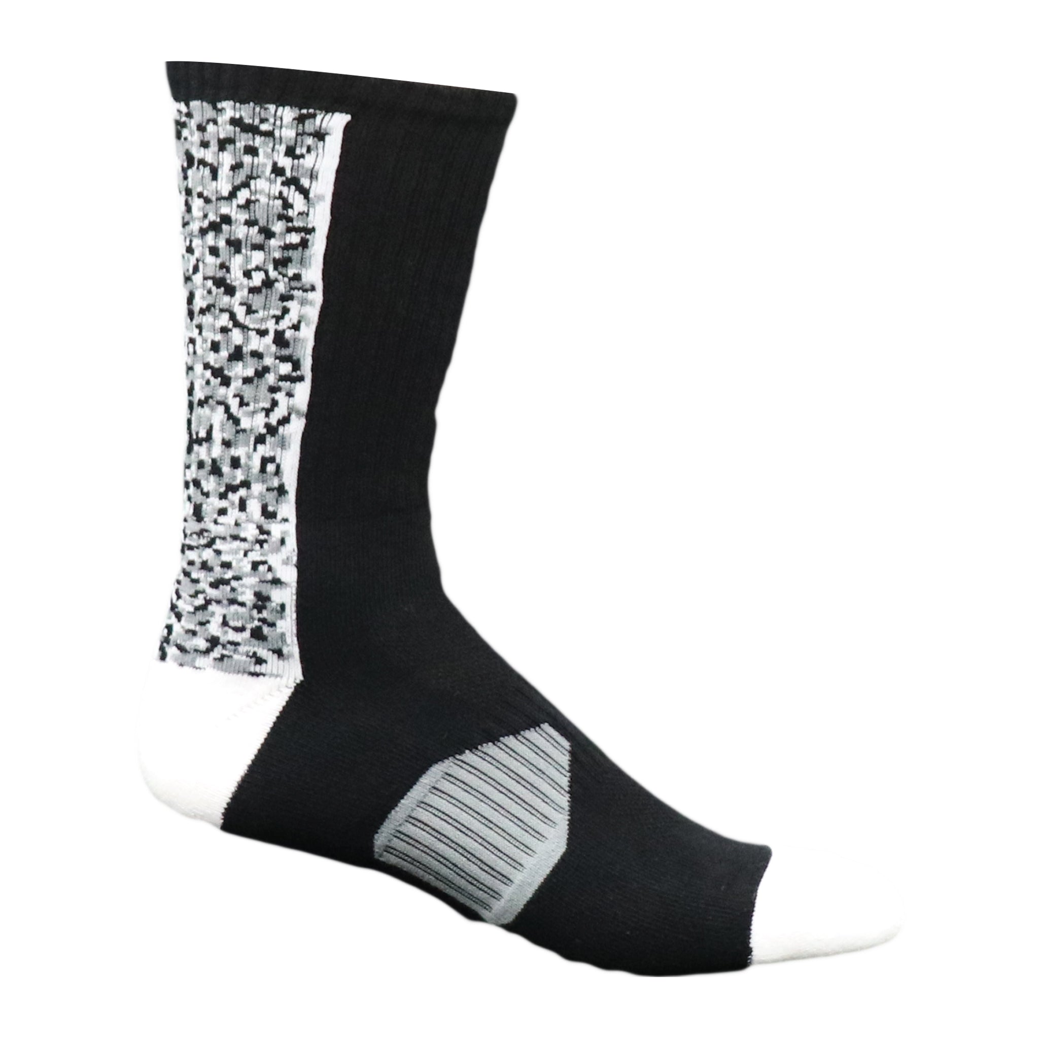 Digital Camo Crew Socks featuring a black and white camouflage pattern, designed for performance and comfort during activewear.