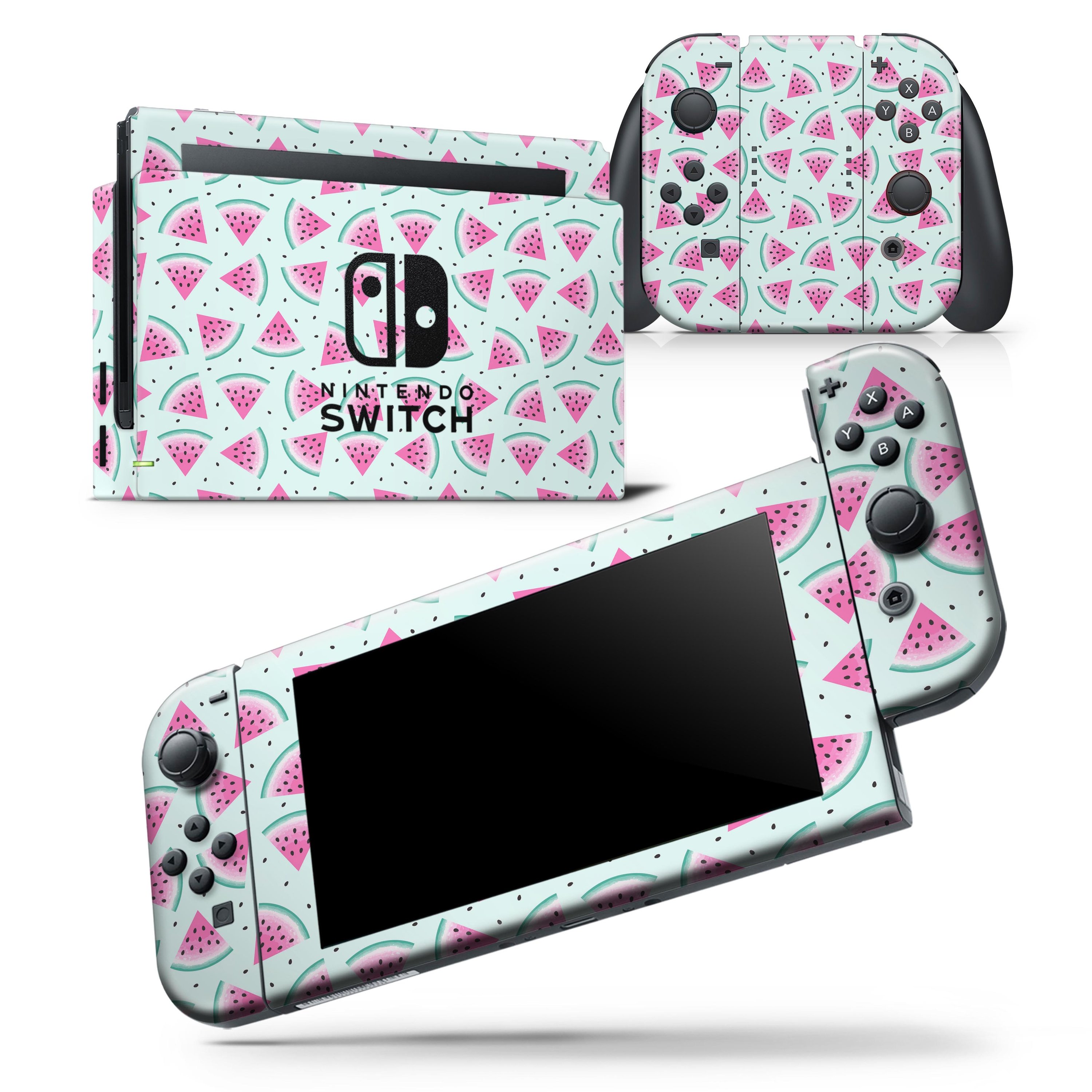 Digital Paper Watermelon Cocktail skin wrap decal for Nintendo Switch, showcasing vibrant colors and a sleek design.