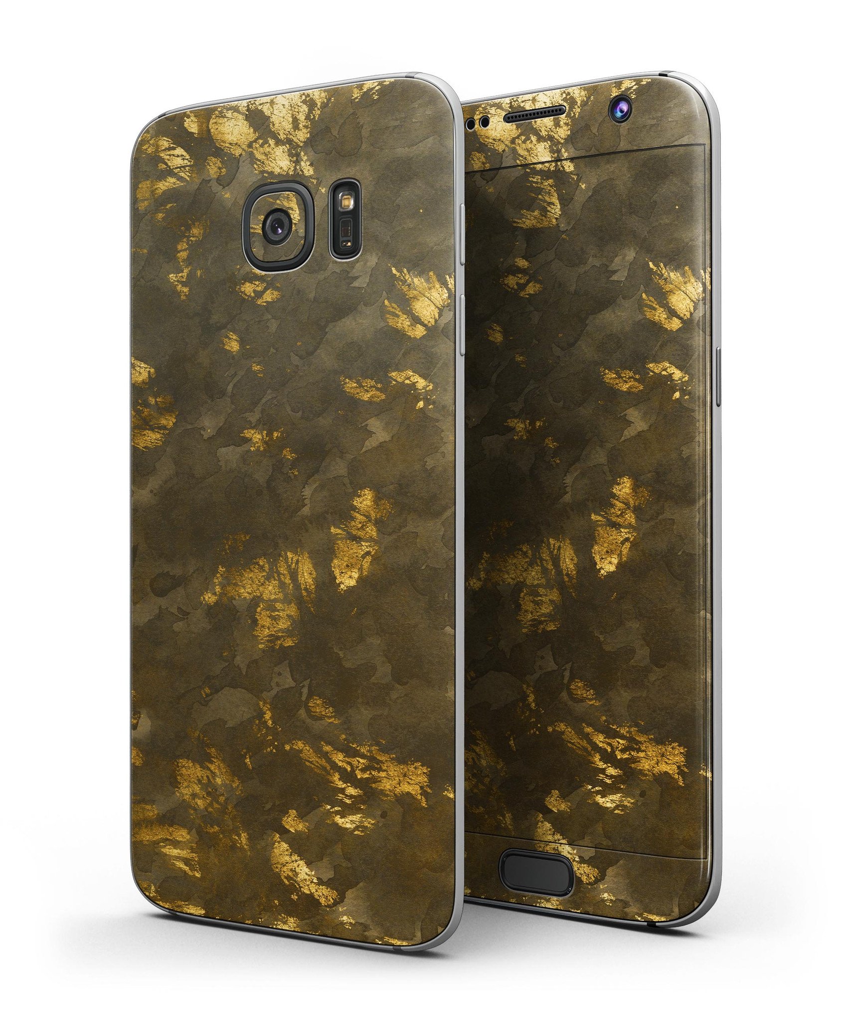 Dirt Covered Golden Plate Skin-Kit for Samsung Galaxy S7/S7 Edge, showcasing a stylish design with full-body coverage.